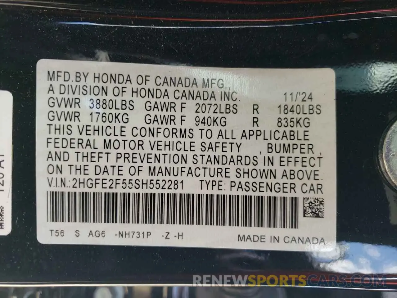 12 Photograph of a damaged car 2HGFE2F55SH552281 HONDA CIVIC 2025