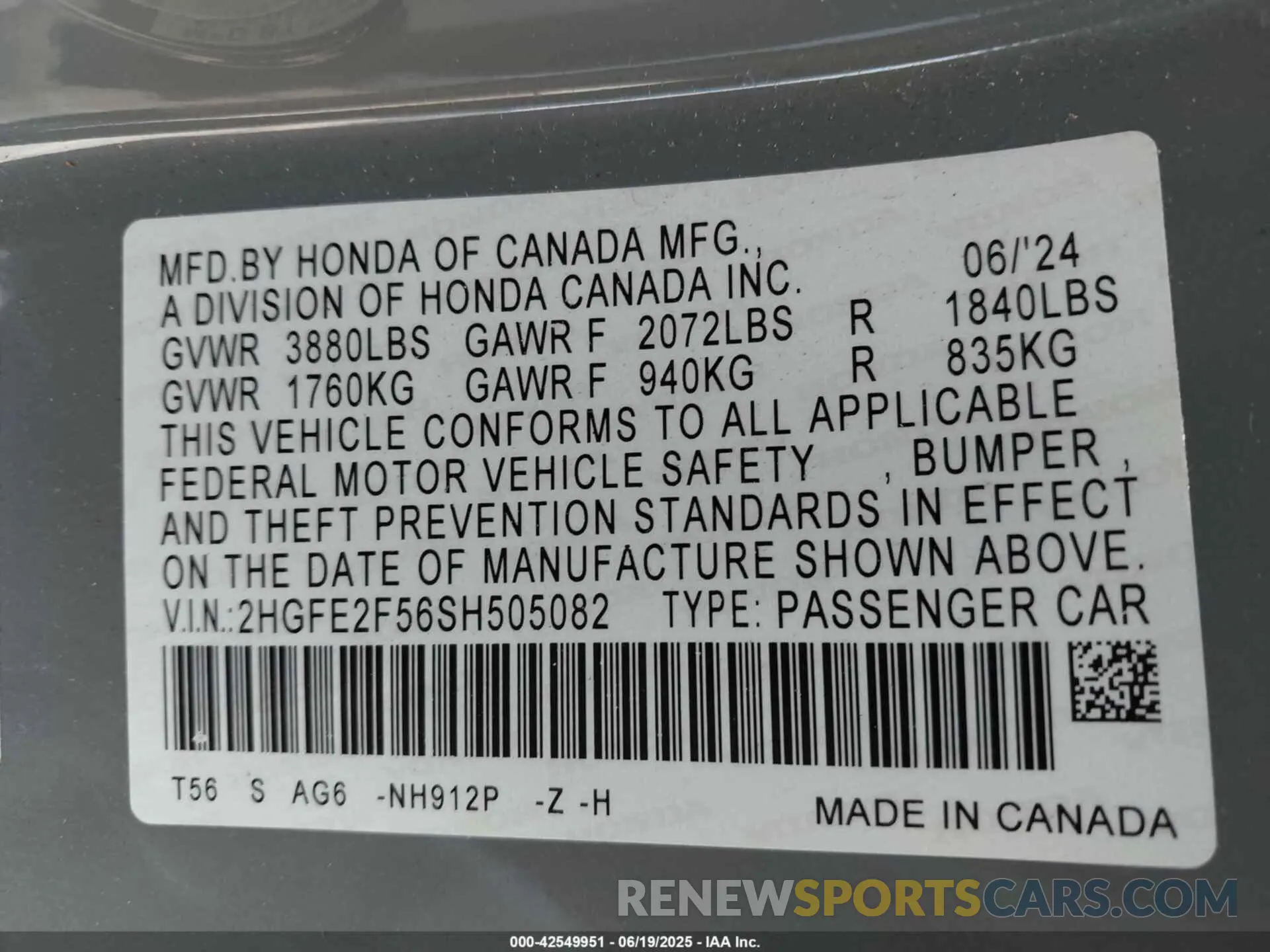 9 Photograph of a damaged car 2HGFE2F56SH505082 HONDA CIVIC 2025