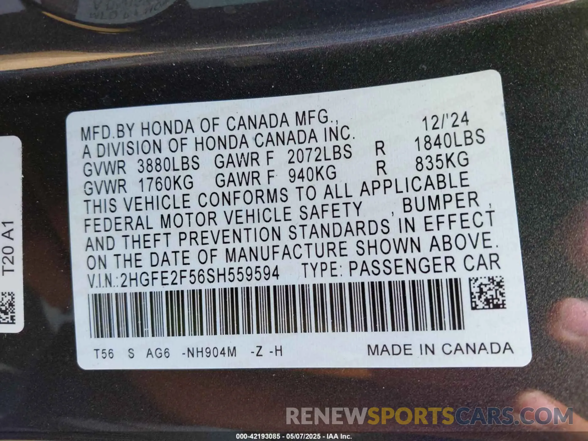 9 Photograph of a damaged car 2HGFE2F56SH559594 HONDA CIVIC 2025