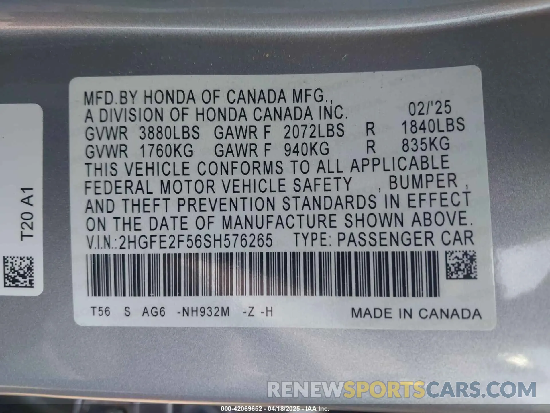 9 Photograph of a damaged car 2HGFE2F56SH576265 HONDA CIVIC 2025