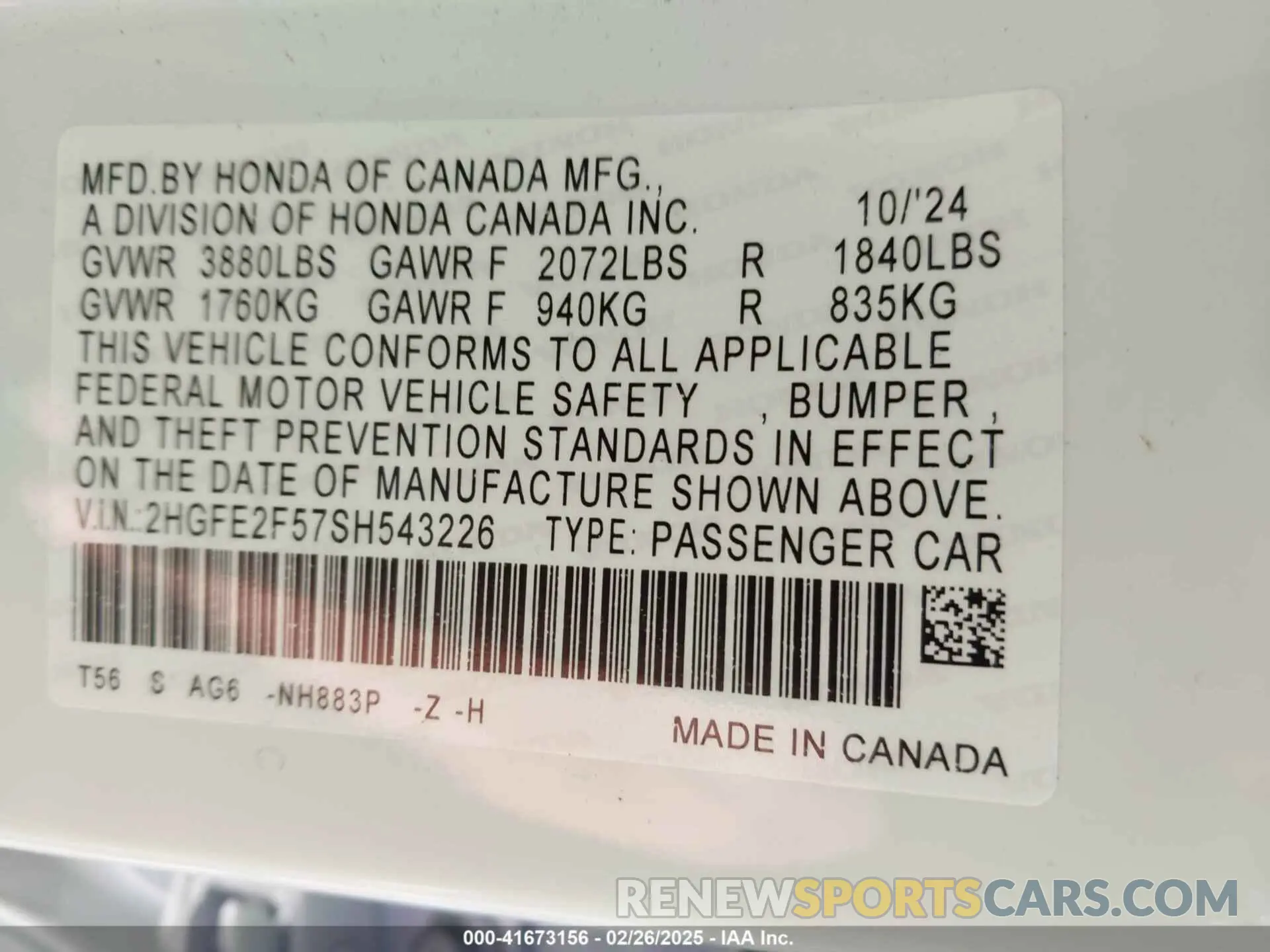 9 Photograph of a damaged car 2HGFE2F57SH543226 HONDA CIVIC 2025