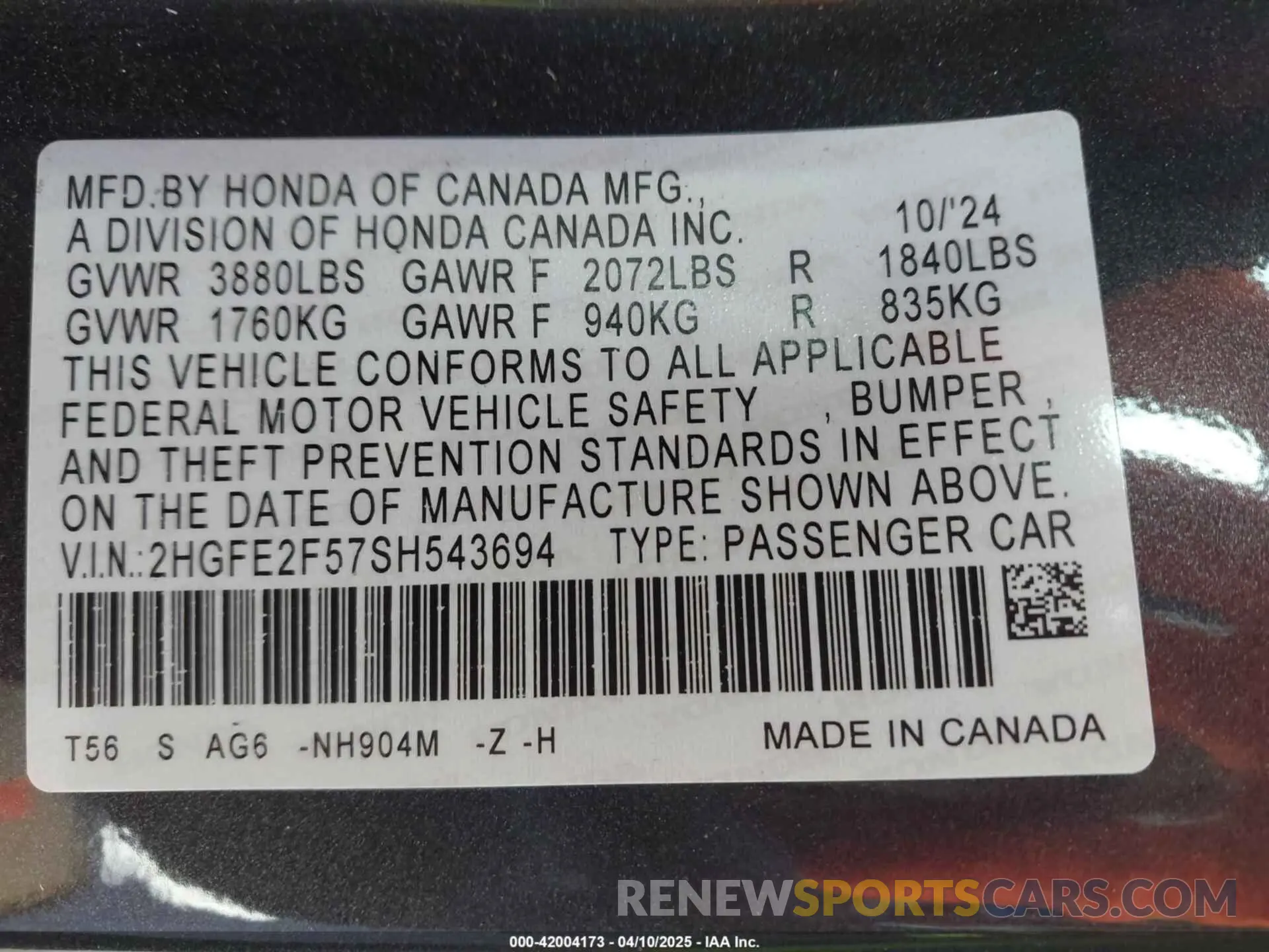 9 Photograph of a damaged car 2HGFE2F57SH543694 HONDA CIVIC 2025