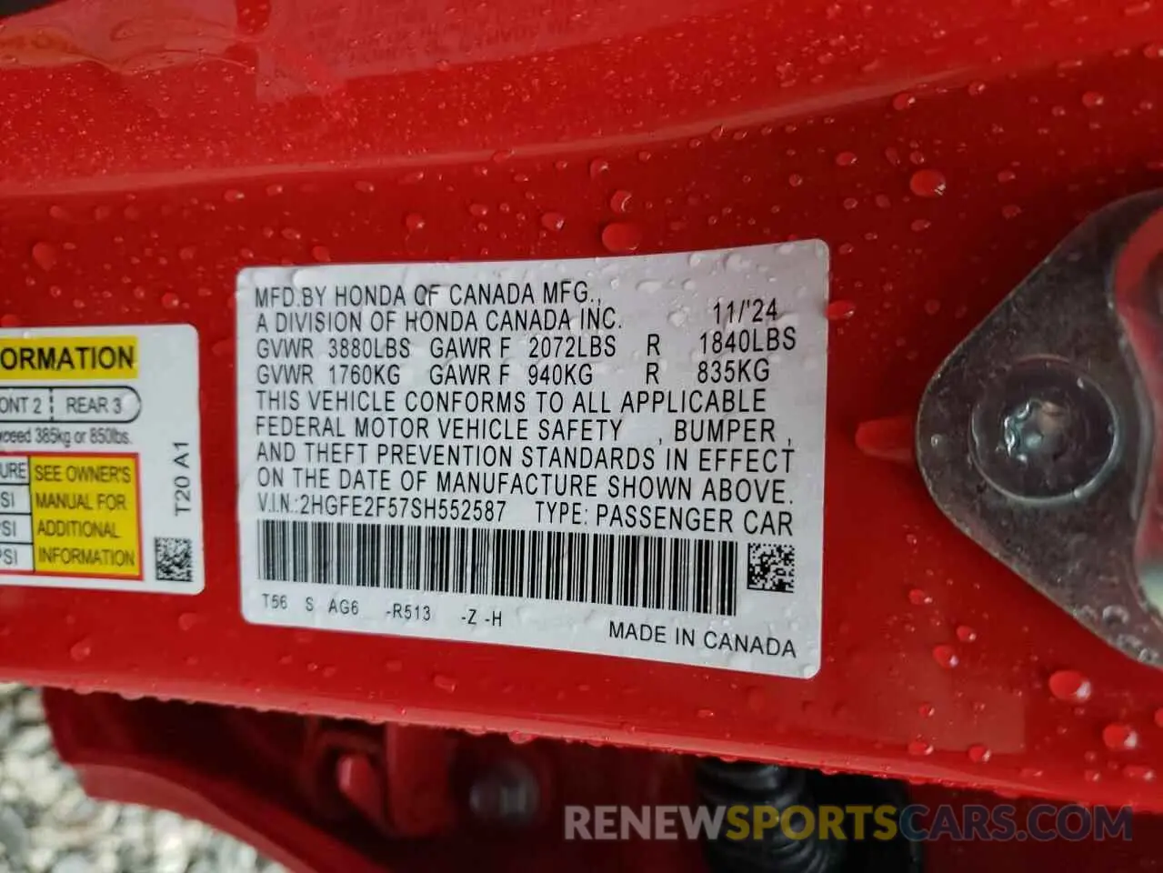 13 Photograph of a damaged car 2HGFE2F57SH552587 HONDA CIVIC 2025
