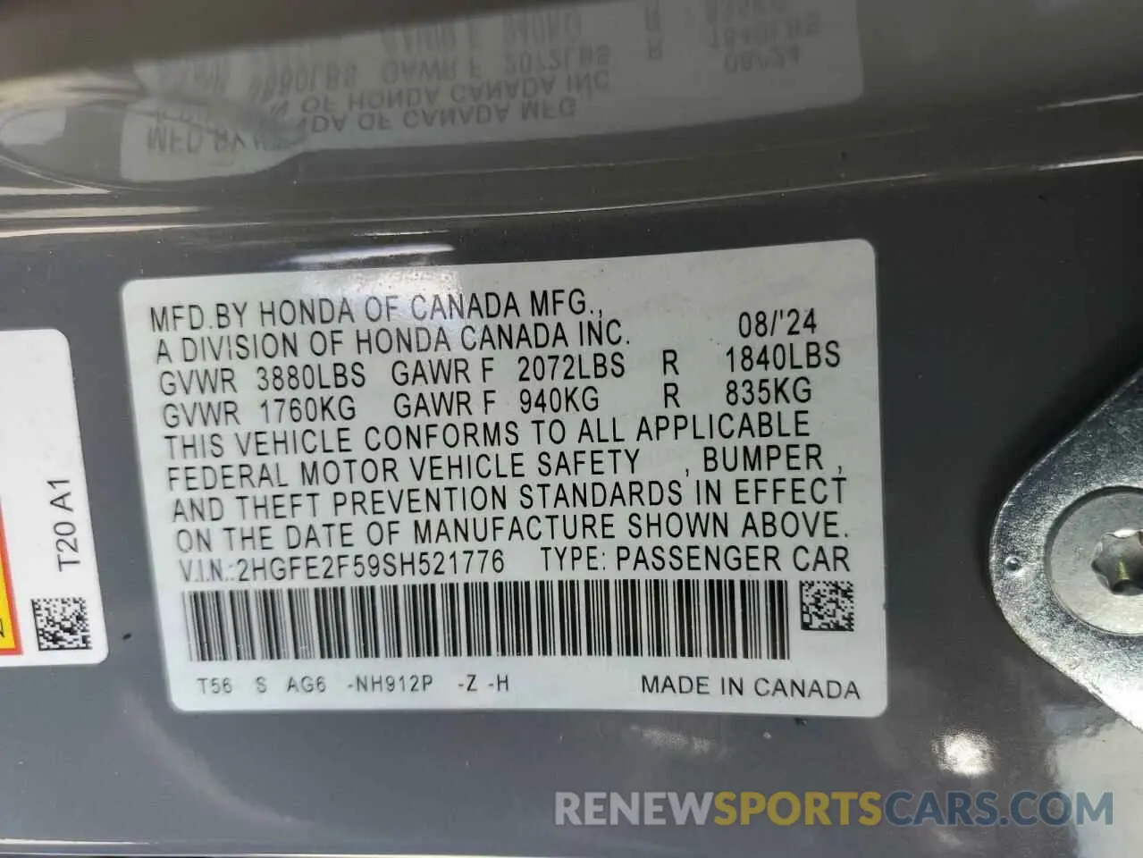 14 Photograph of a damaged car 2HGFE2F59SH521776 HONDA CIVIC 2025