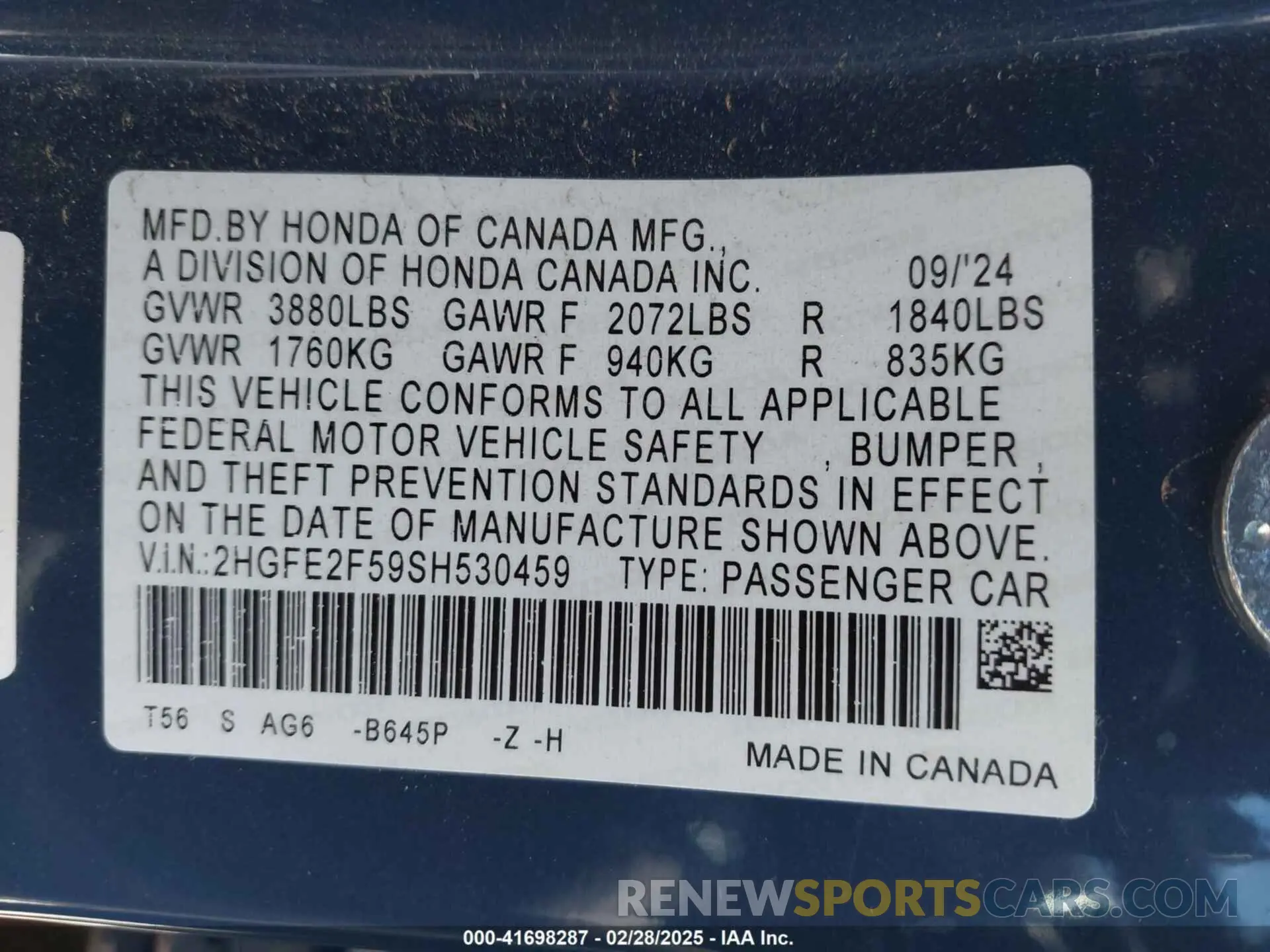 9 Photograph of a damaged car 2HGFE2F59SH530459 HONDA CIVIC 2025