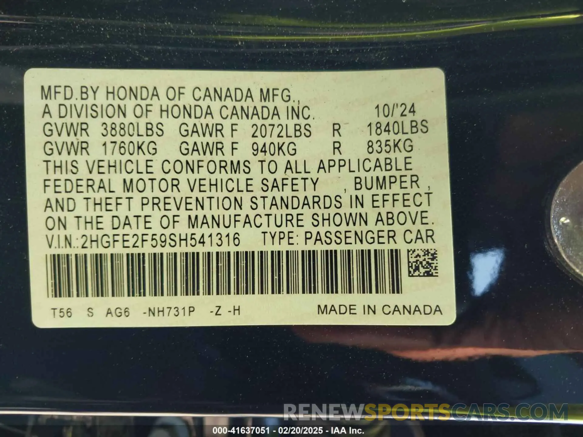 9 Photograph of a damaged car 2HGFE2F59SH541316 HONDA CIVIC 2025