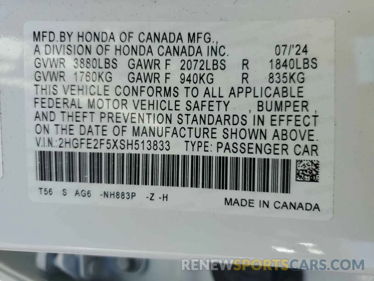 13 Photograph of a damaged car 2HGFE2F5XSH513833 HONDA CIVIC 2025