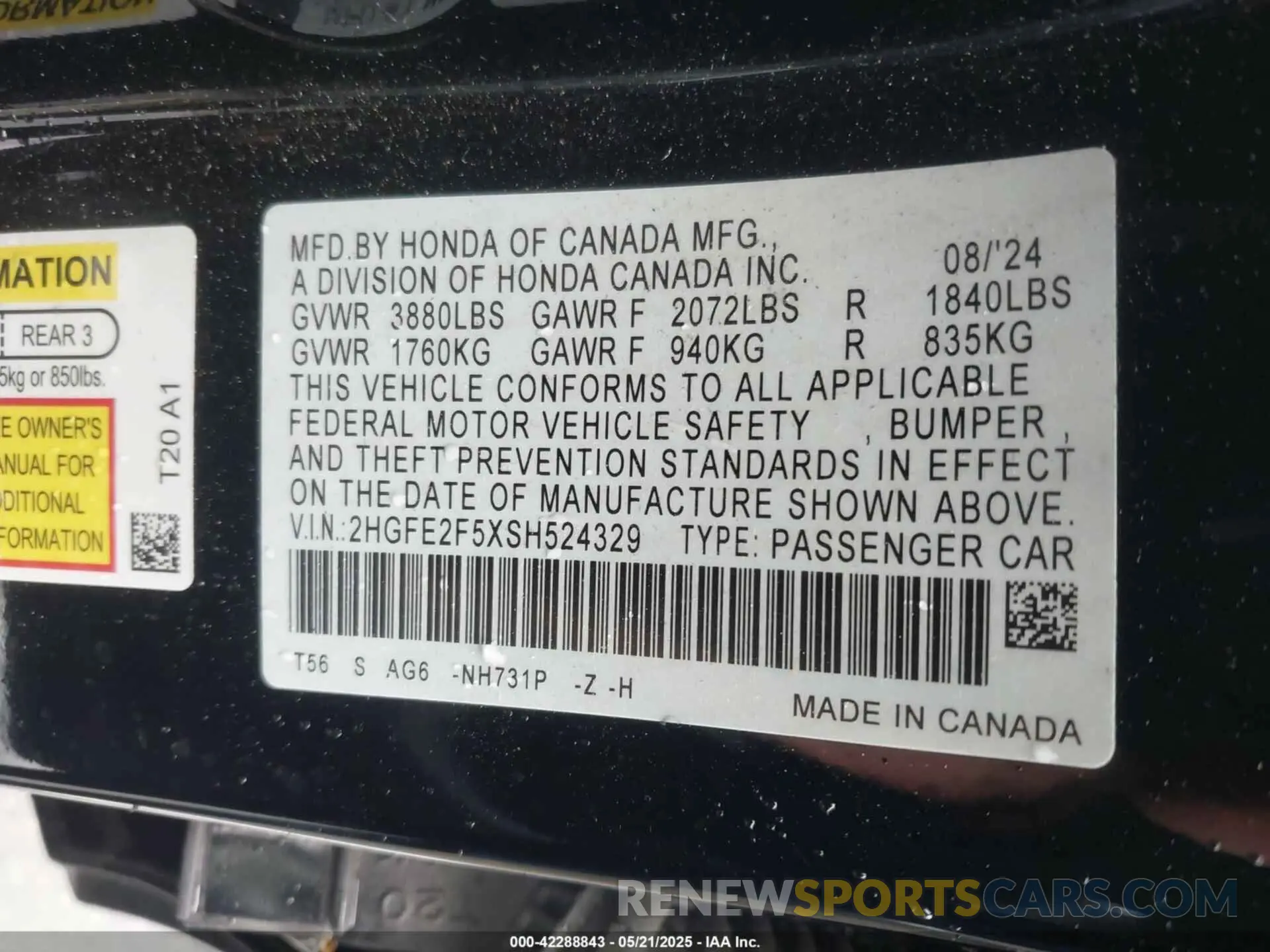 9 Photograph of a damaged car 2HGFE2F5XSH524329 HONDA CIVIC 2025