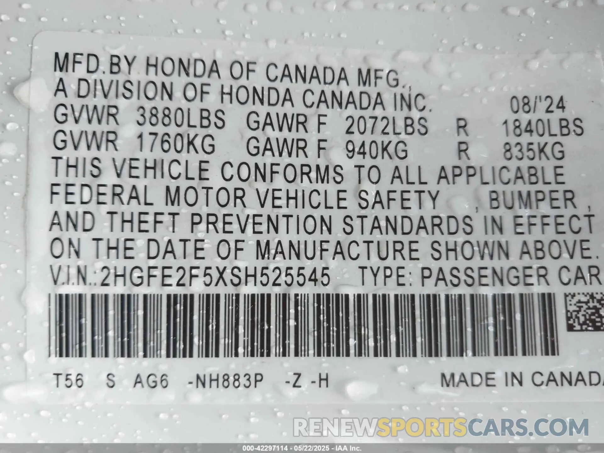 9 Photograph of a damaged car 2HGFE2F5XSH525545 HONDA CIVIC 2025