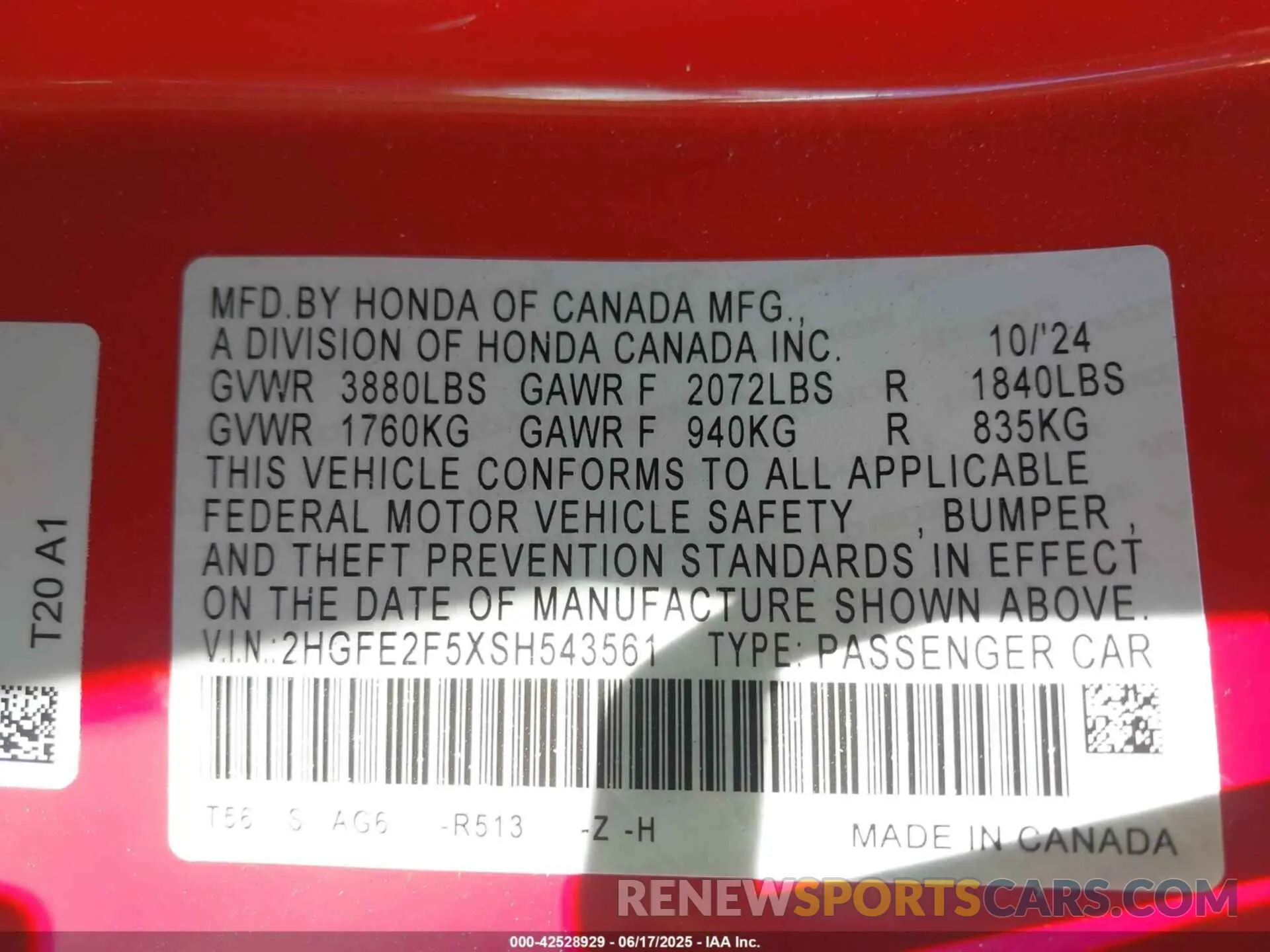 9 Photograph of a damaged car 2HGFE2F5XSH543561 HONDA CIVIC 2025