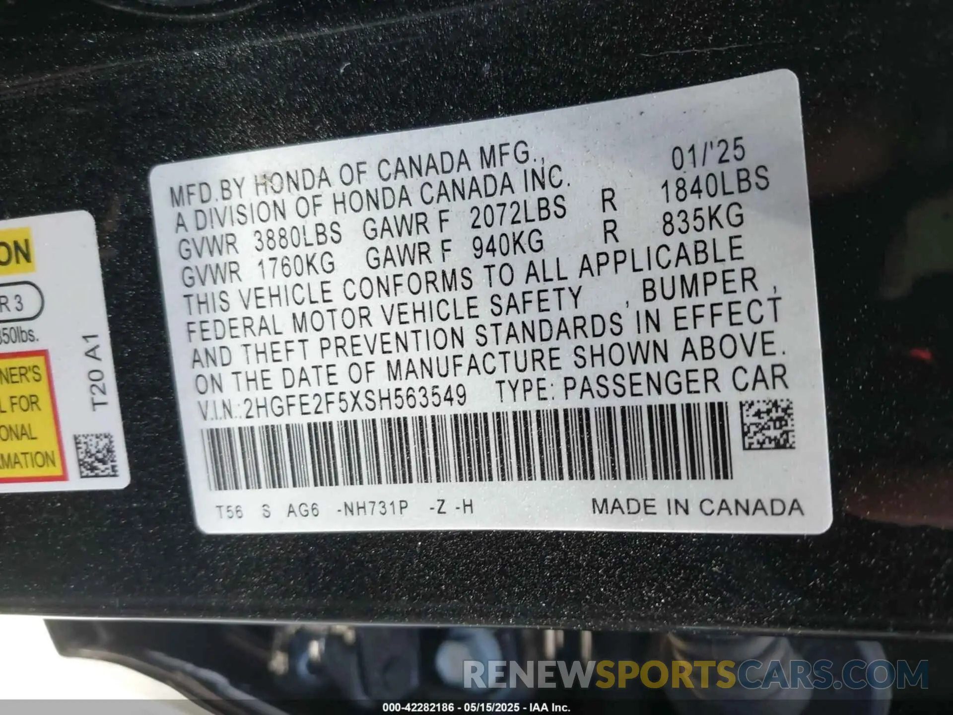 9 Photograph of a damaged car 2HGFE2F5XSH563549 HONDA CIVIC 2025
