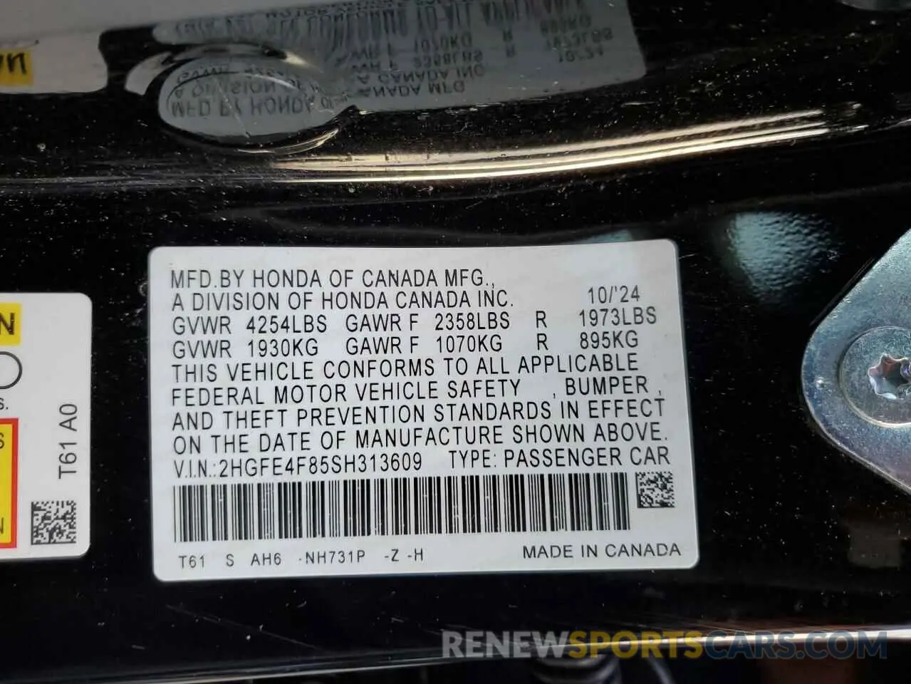 14 Photograph of a damaged car 2HGFE4F85SH313609 HONDA CIVIC 2025
