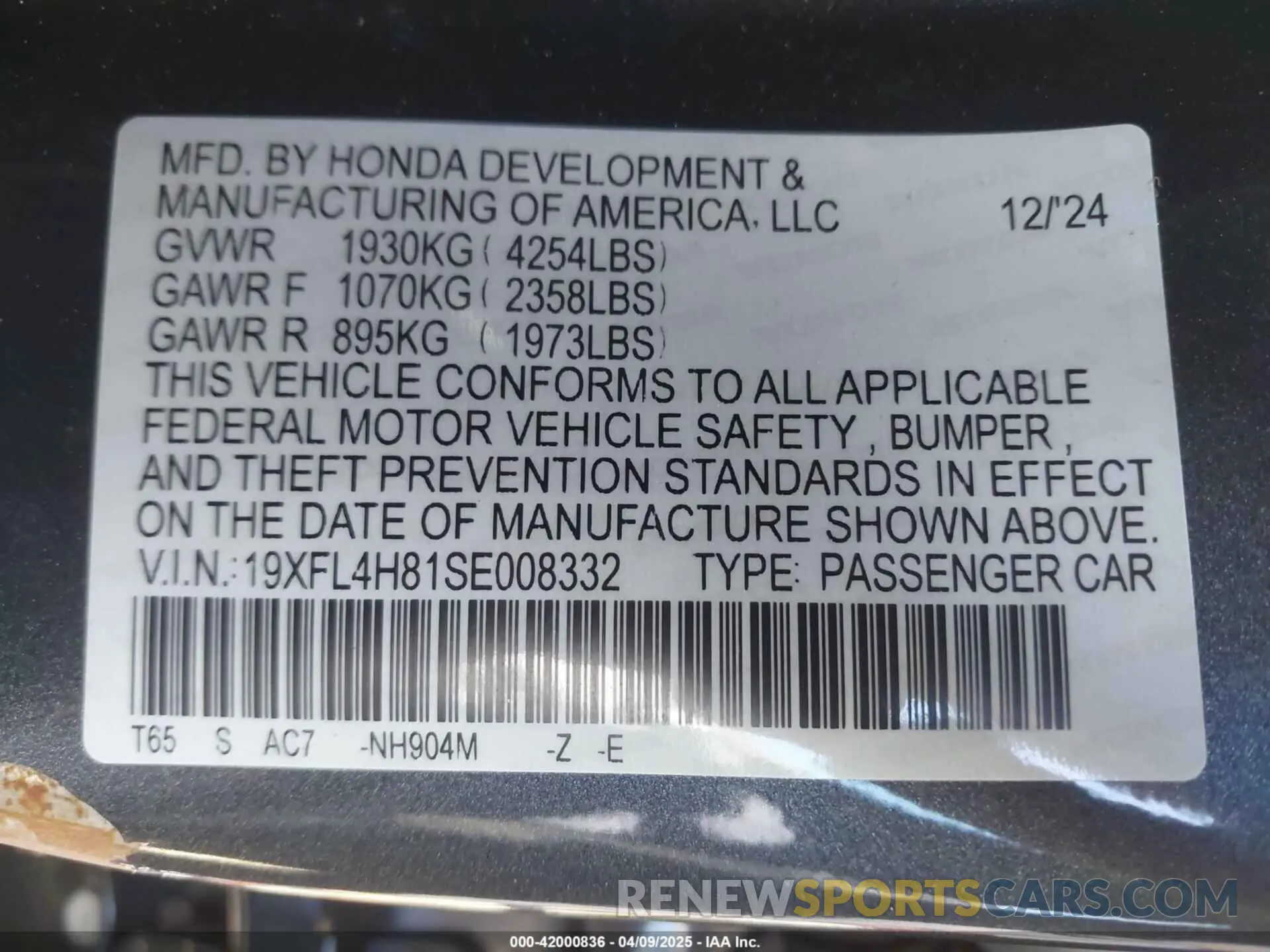 9 Photograph of a damaged car 19XFL4H81SE008332 HONDA CIVIC  HYBRID 2025
