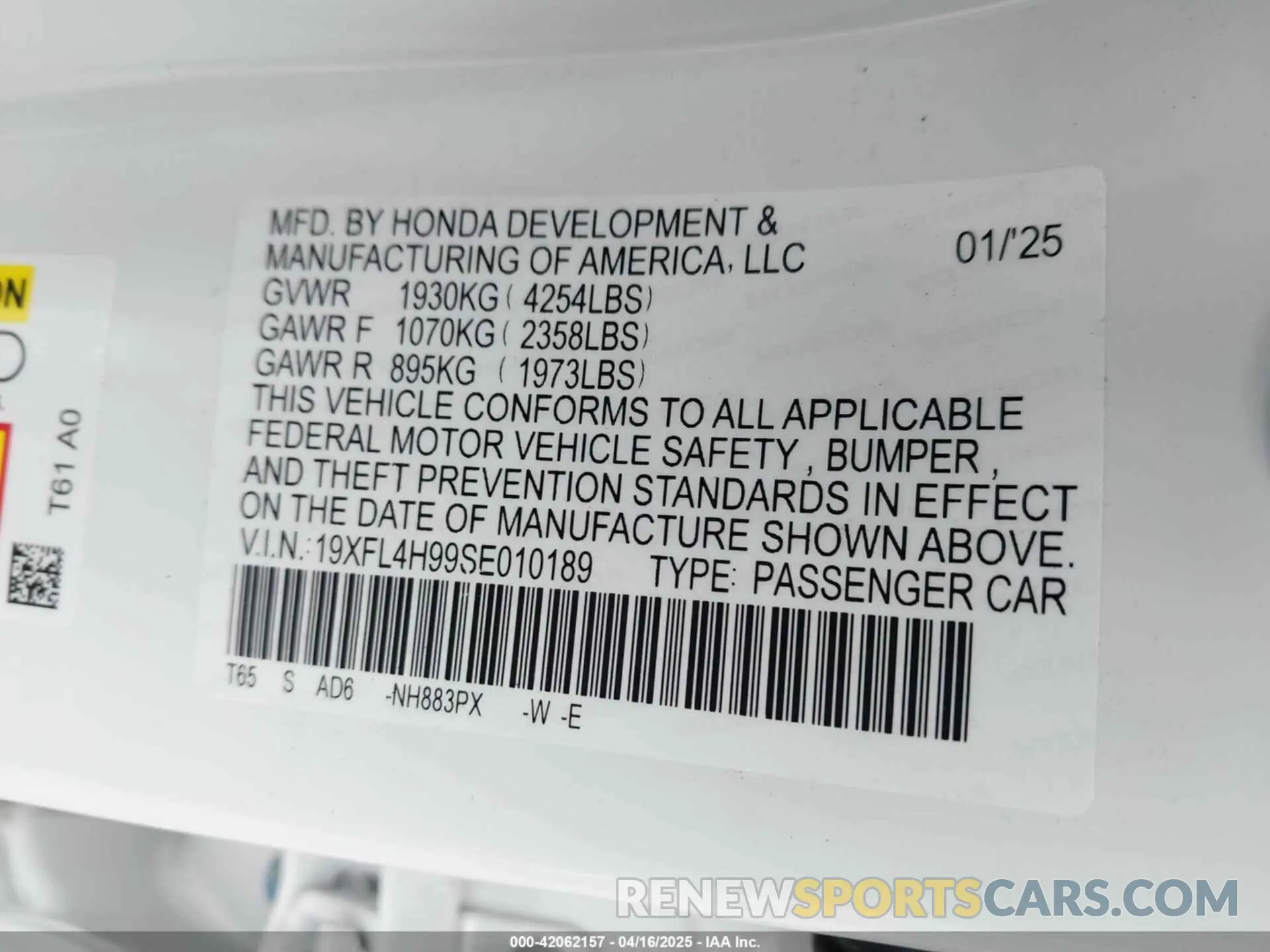 9 Photograph of a damaged car 19XFL4H99SE010189 HONDA CIVIC  HYBRID 2025