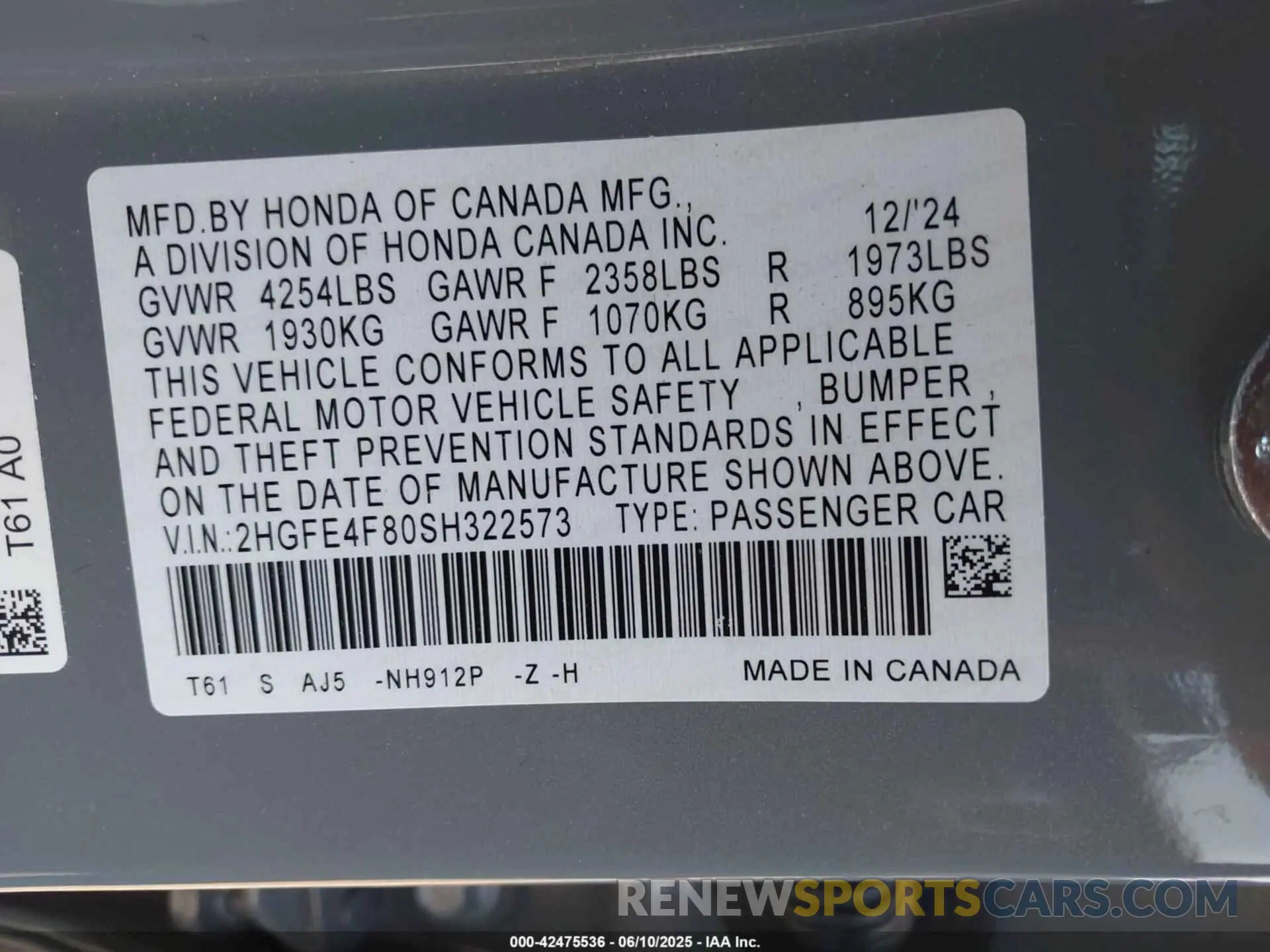 9 Photograph of a damaged car 2HGFE4F80SH322573 HONDA CIVIC HYBRID 2025
