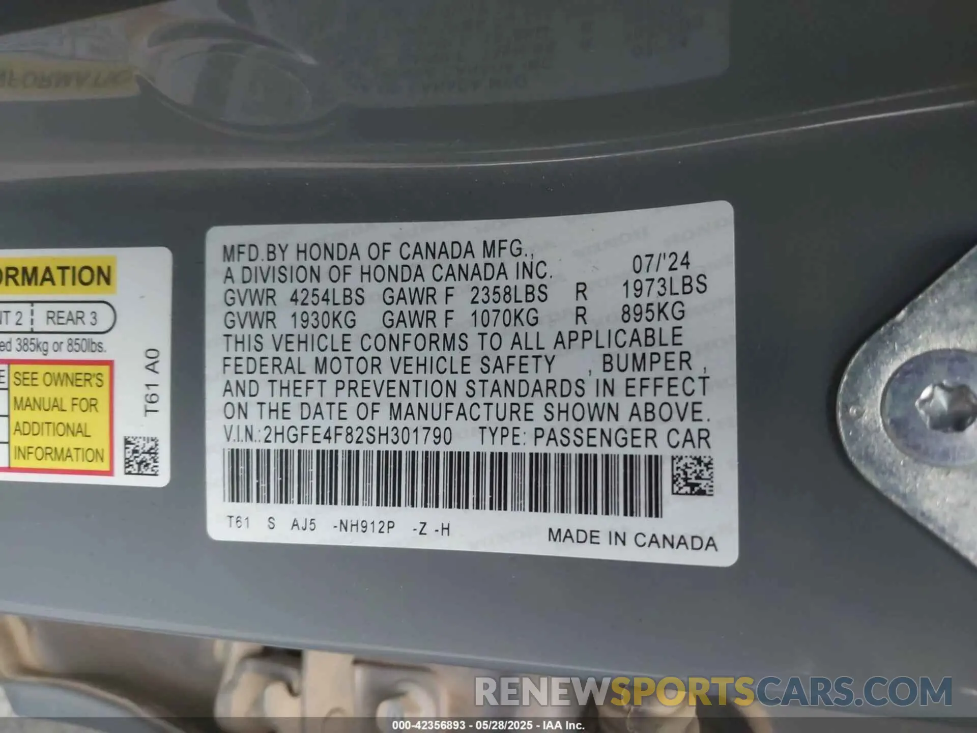 9 Photograph of a damaged car 2HGFE4F82SH301790 HONDA CIVIC HYBRID 2025