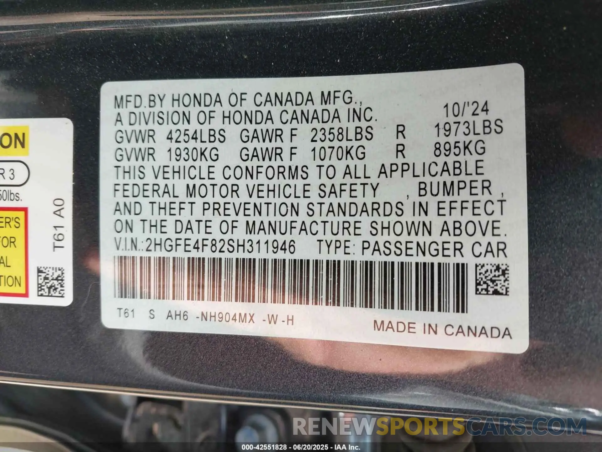 9 Photograph of a damaged car 2HGFE4F82SH311946 HONDA CIVIC HYBRID 2025
