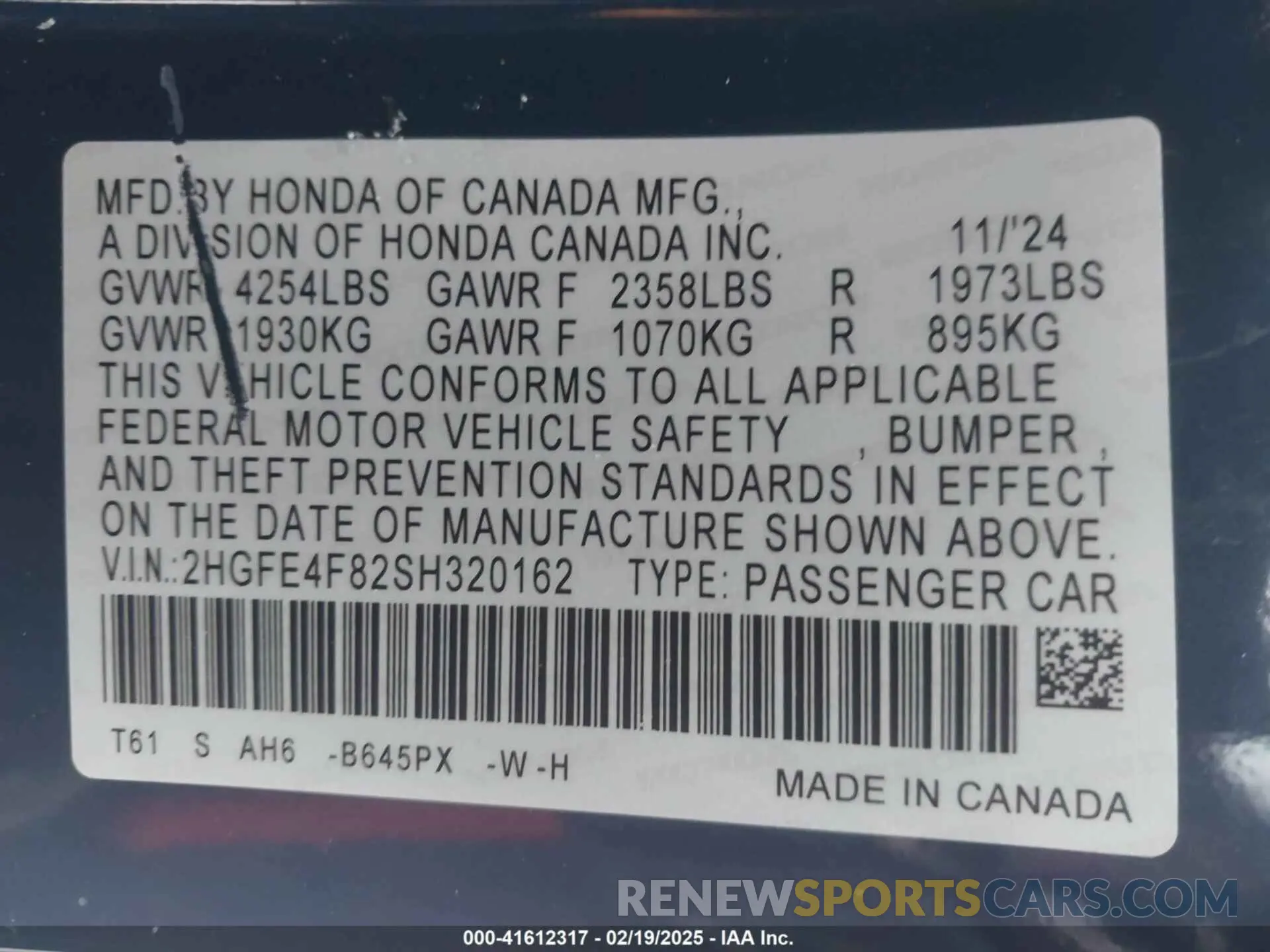 9 Photograph of a damaged car 2HGFE4F82SH320162 HONDA CIVIC  HYBRID 2025