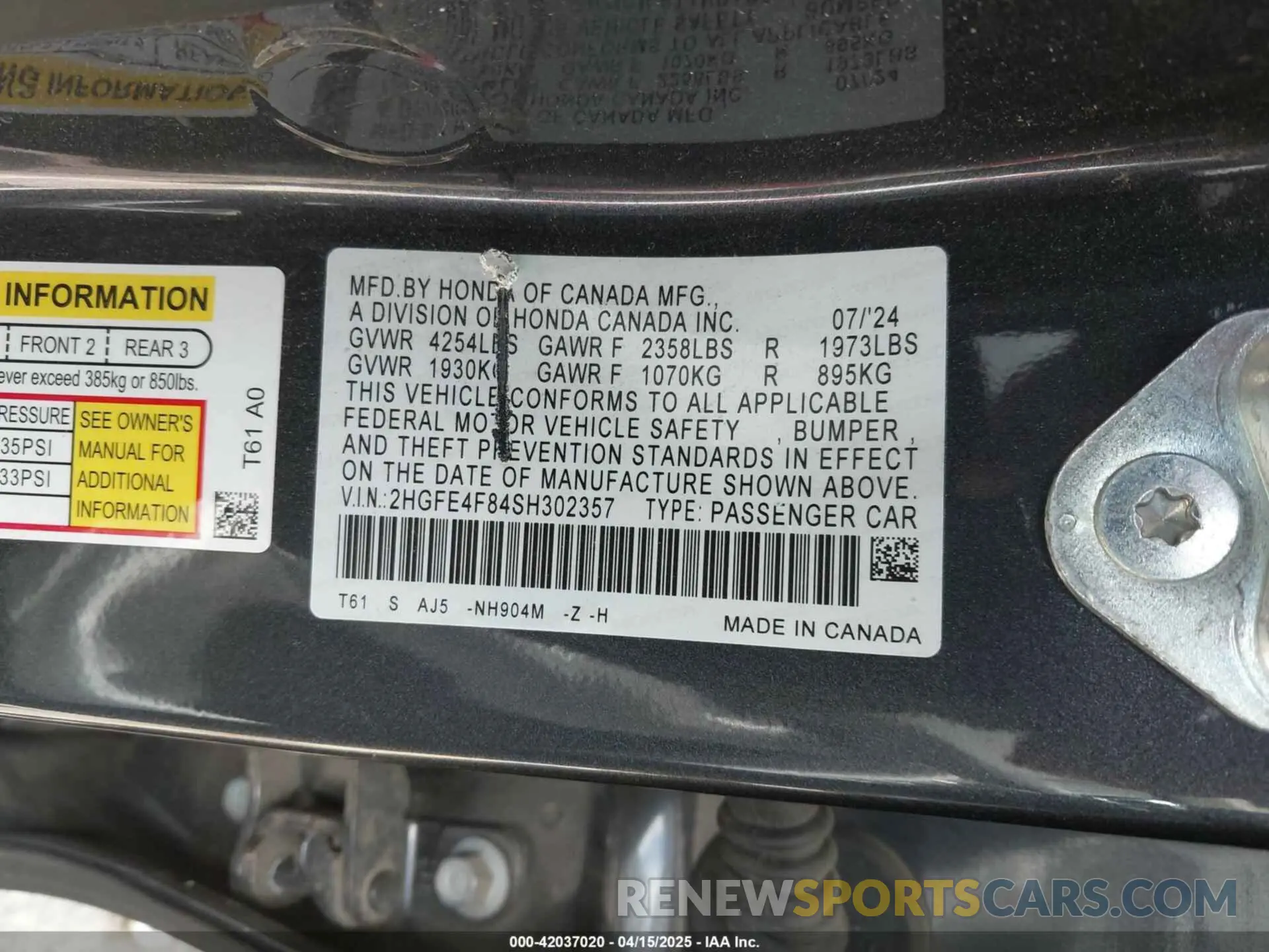 9 Photograph of a damaged car 2HGFE4F84SH302357 HONDA CIVIC  HYBRID 2025