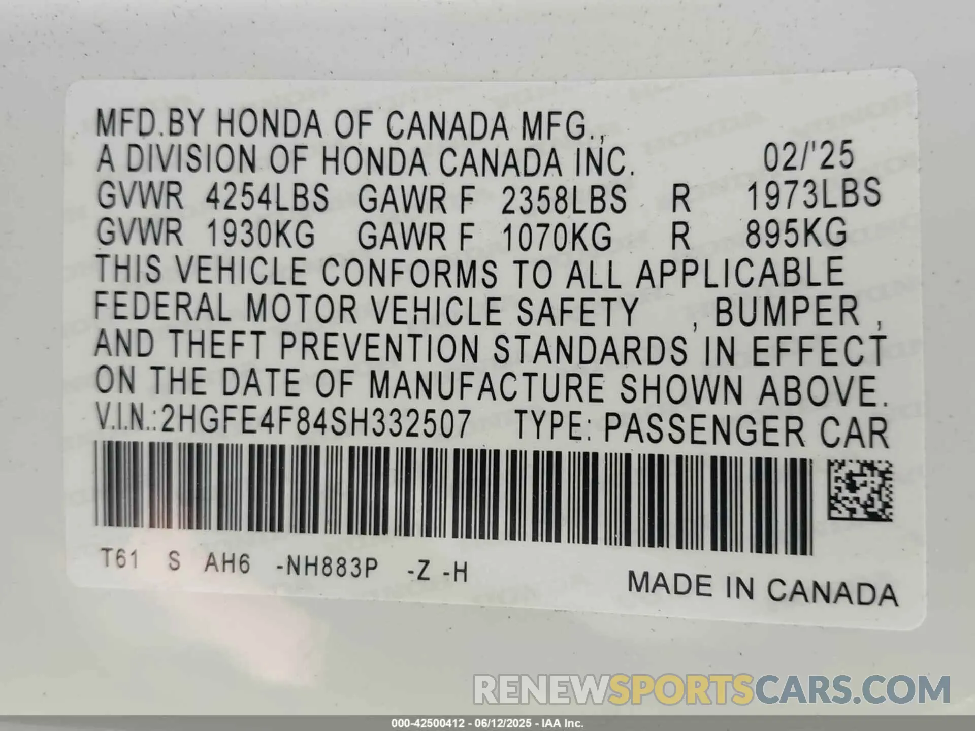 9 Photograph of a damaged car 2HGFE4F84SH332507 HONDA CIVIC HYBRID 2025