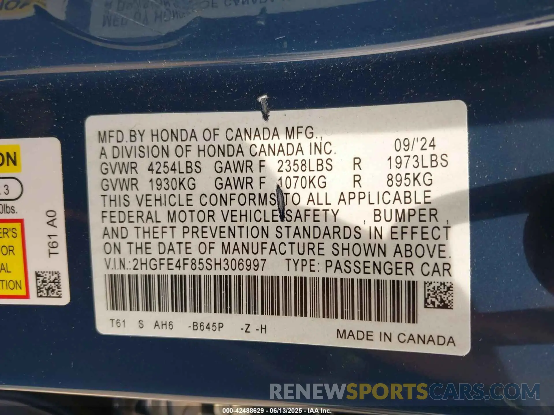 9 Photograph of a damaged car 2HGFE4F85SH306997 HONDA CIVIC HYBRID 2025