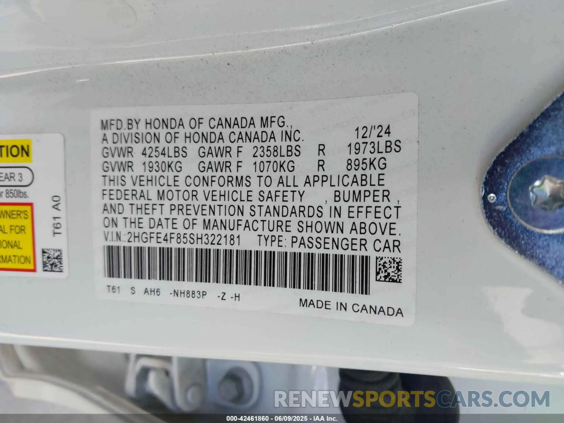 9 Photograph of a damaged car 2HGFE4F85SH322181 HONDA CIVIC HYBRID 2025