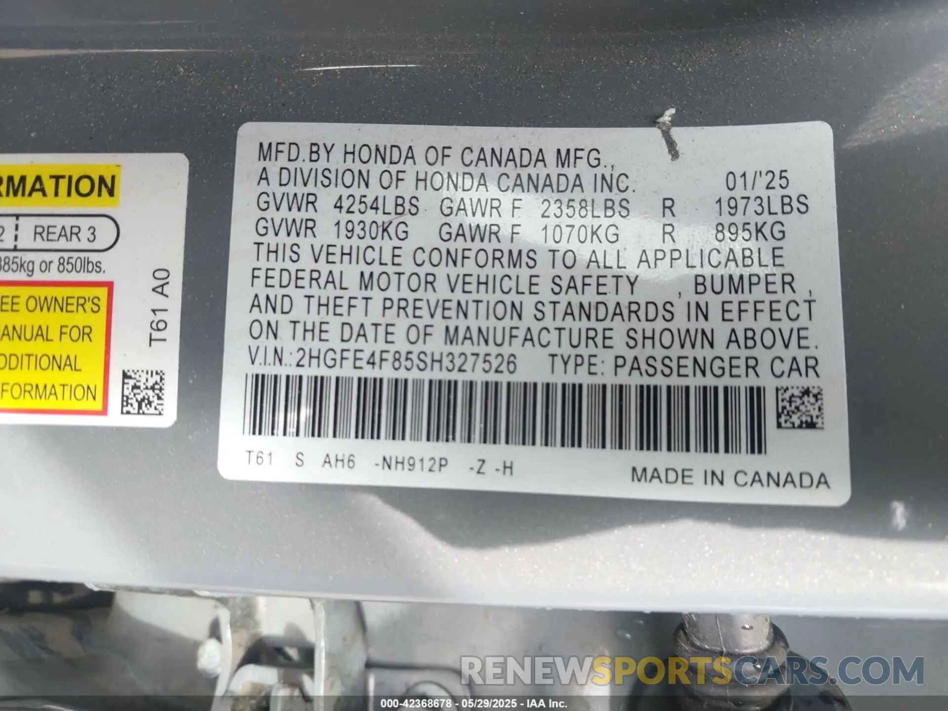 9 Photograph of a damaged car 2HGFE4F85SH327526 HONDA CIVIC HYBRID 2025