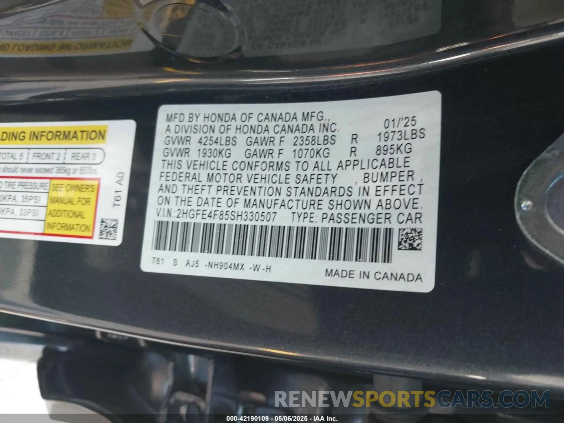 9 Photograph of a damaged car 2HGFE4F85SH330507 HONDA CIVIC  HYBRID 2025