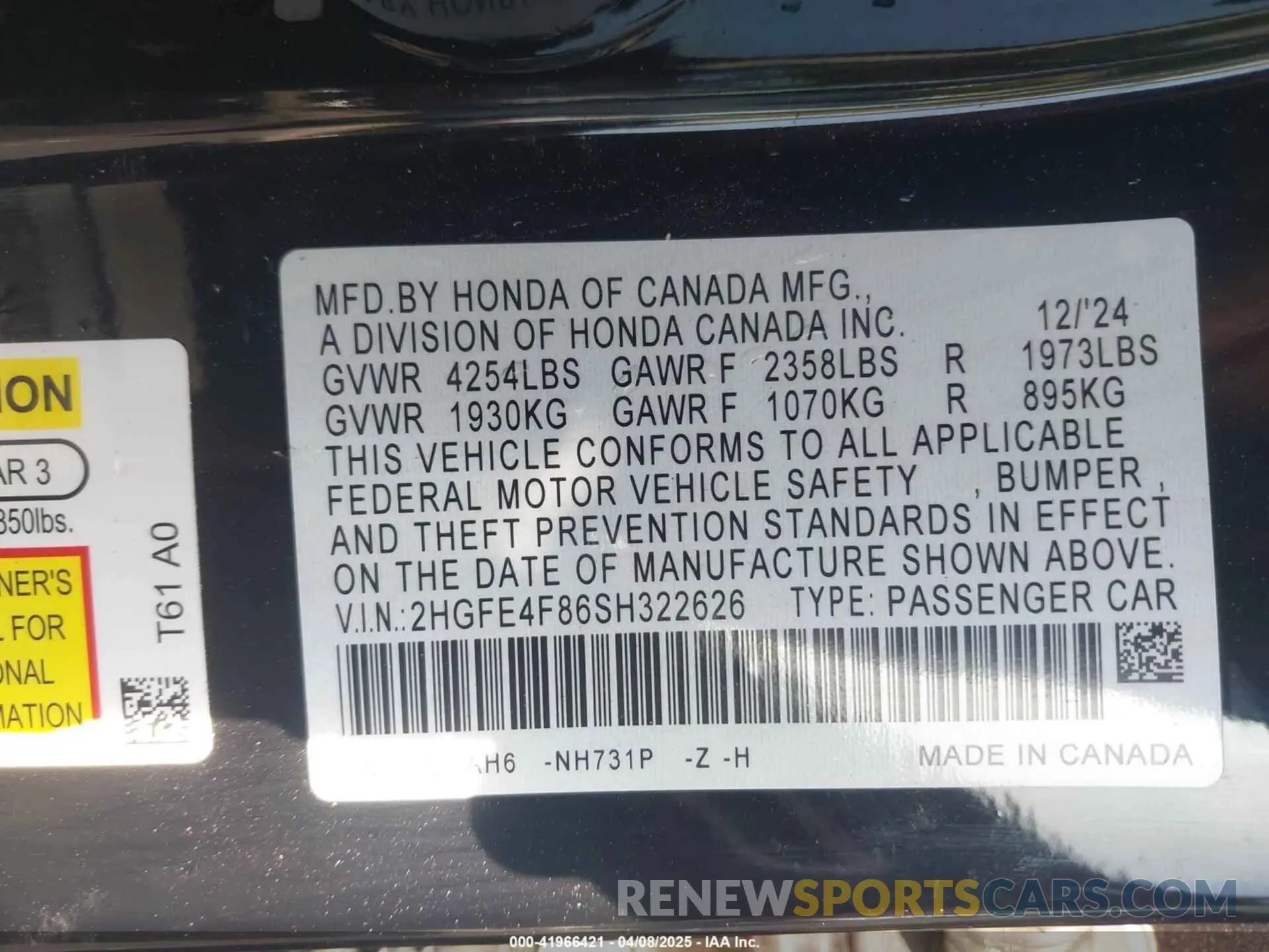 9 Photograph of a damaged car 2HGFE4F86SH322626 HONDA CIVIC  HYBRID 2025
