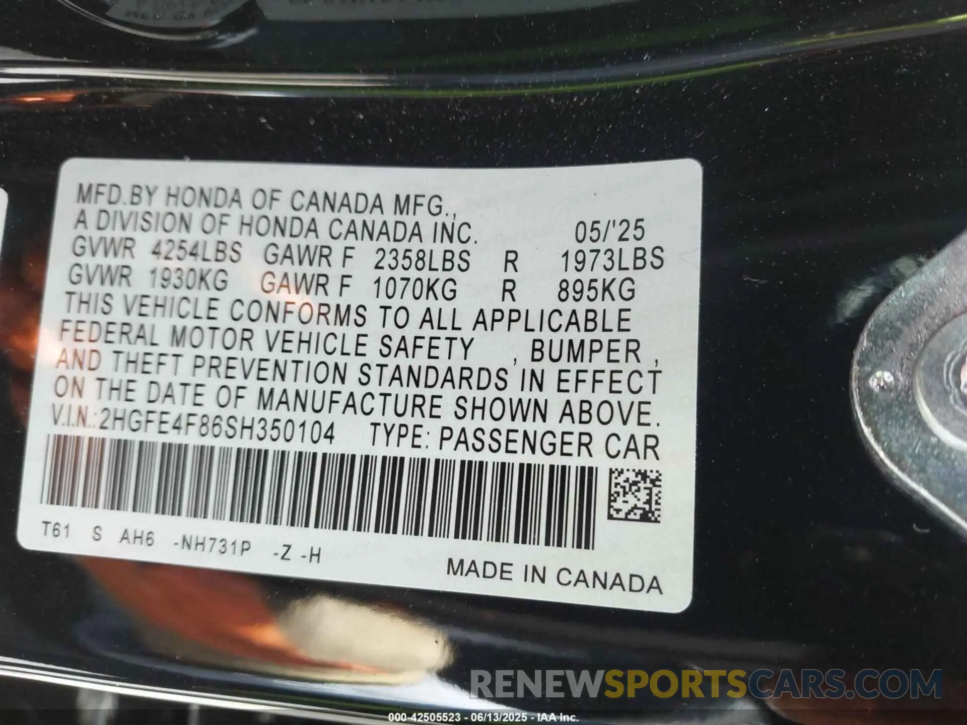 9 Photograph of a damaged car 2HGFE4F86SH350104 HONDA CIVIC HYBRID 2025