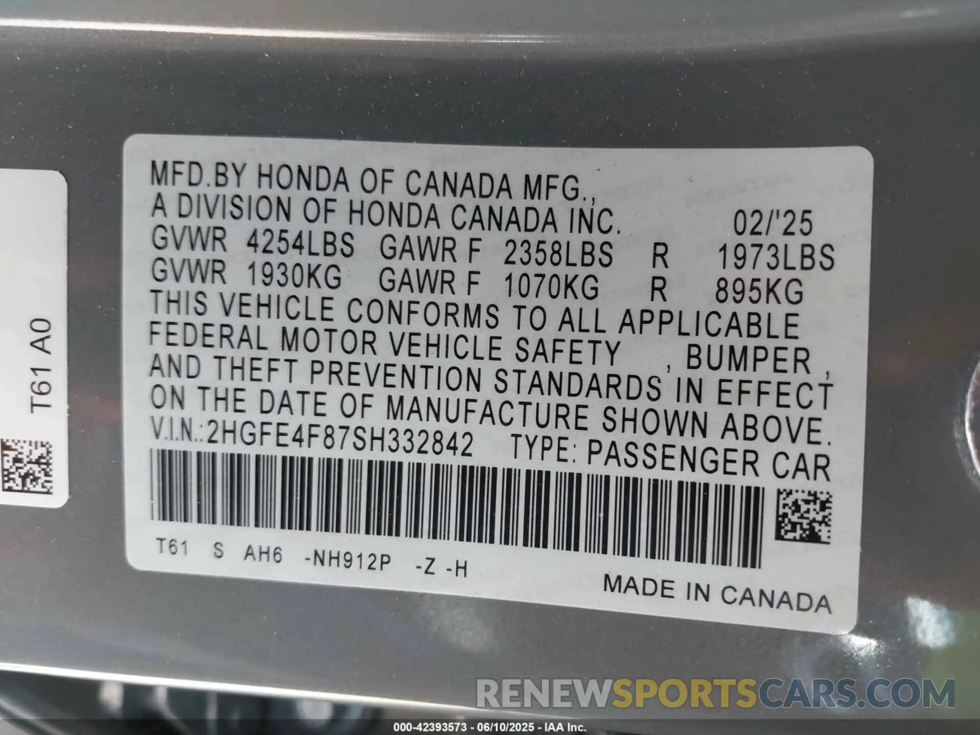 9 Photograph of a damaged car 2HGFE4F87SH332842 HONDA CIVIC HYBRID 2025