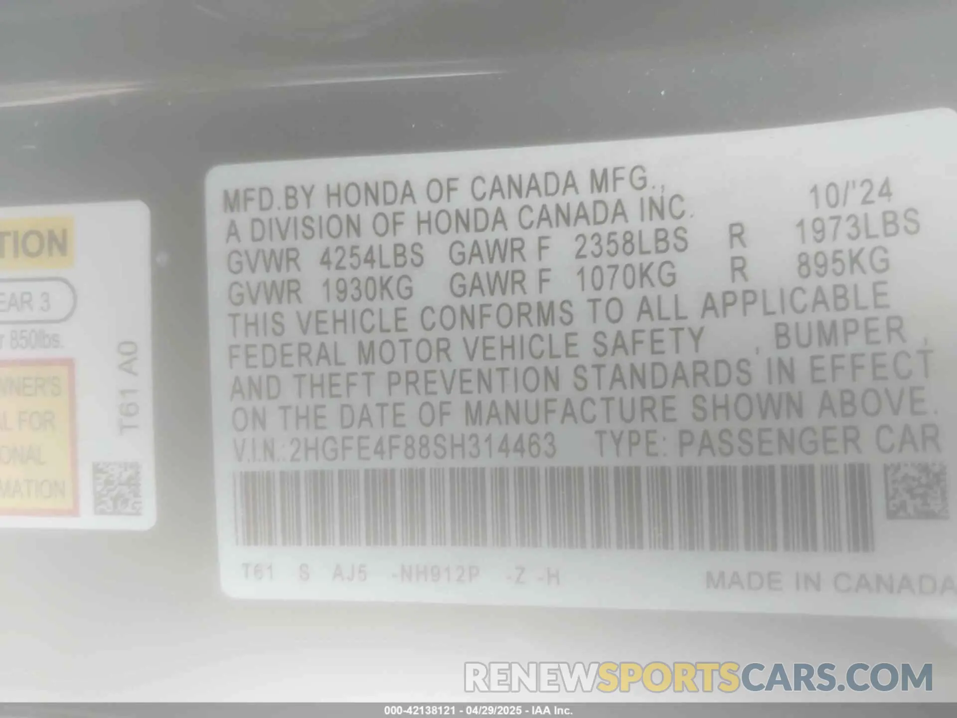 9 Photograph of a damaged car 2HGFE4F88SH314463 HONDA CIVIC  HYBRID 2025