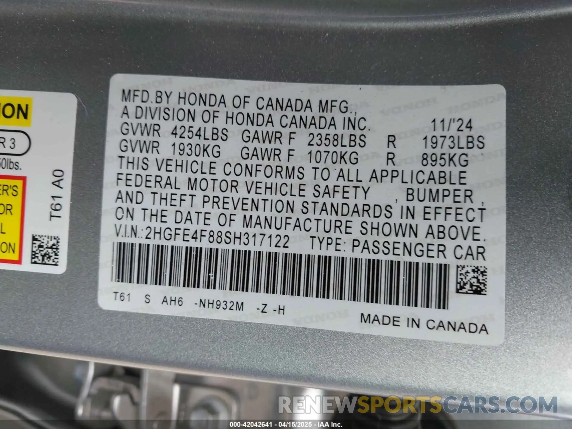 9 Photograph of a damaged car 2HGFE4F88SH317122 HONDA CIVIC  HYBRID 2025