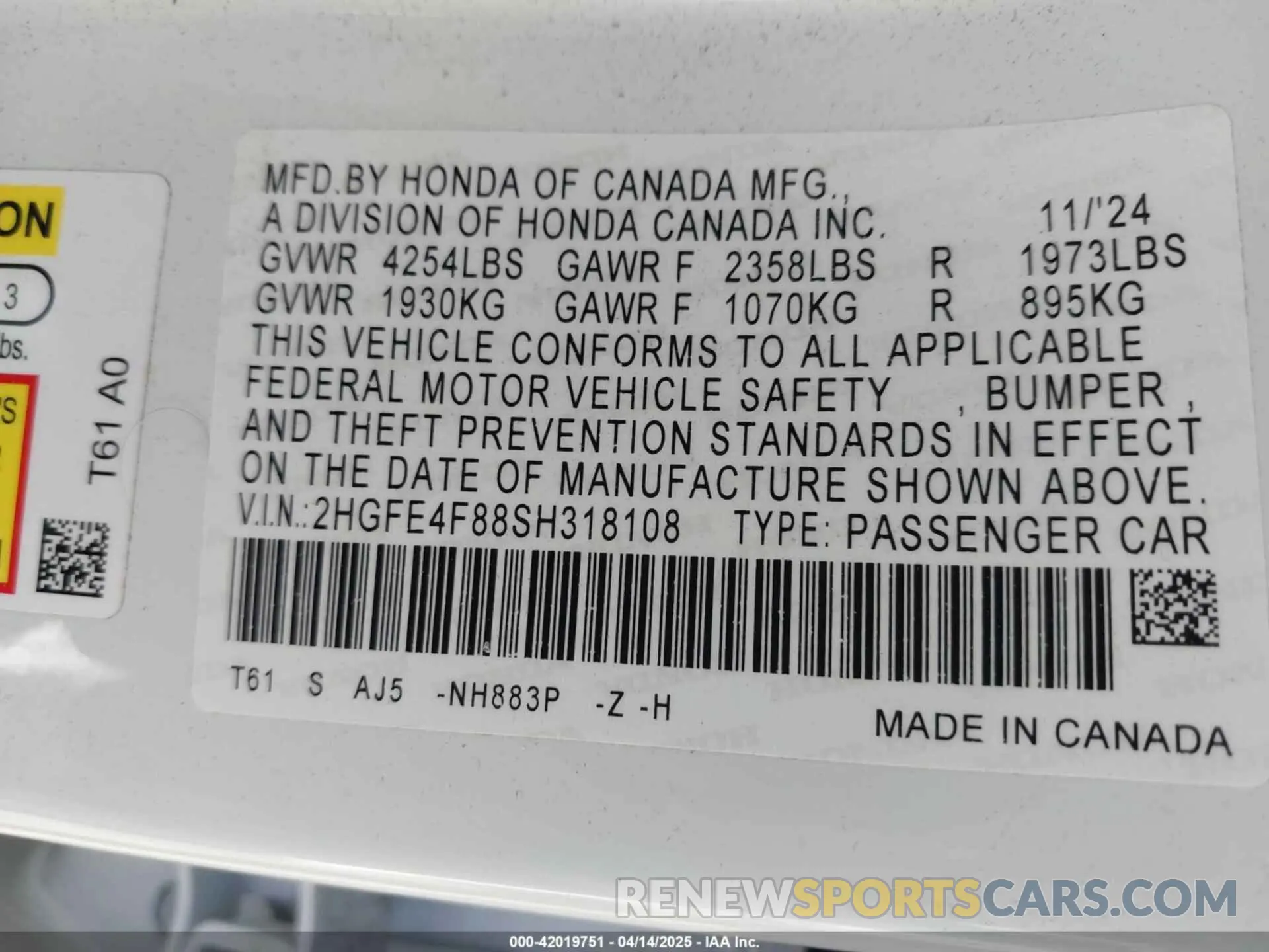 9 Photograph of a damaged car 2HGFE4F88SH318108 HONDA CIVIC  HYBRID 2025