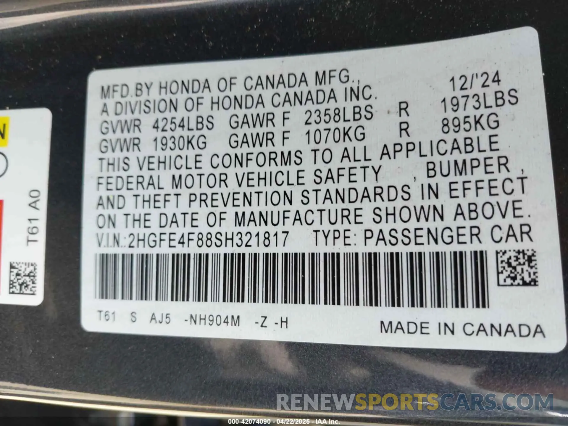 9 Photograph of a damaged car 2HGFE4F88SH321817 HONDA CIVIC  HYBRID 2025