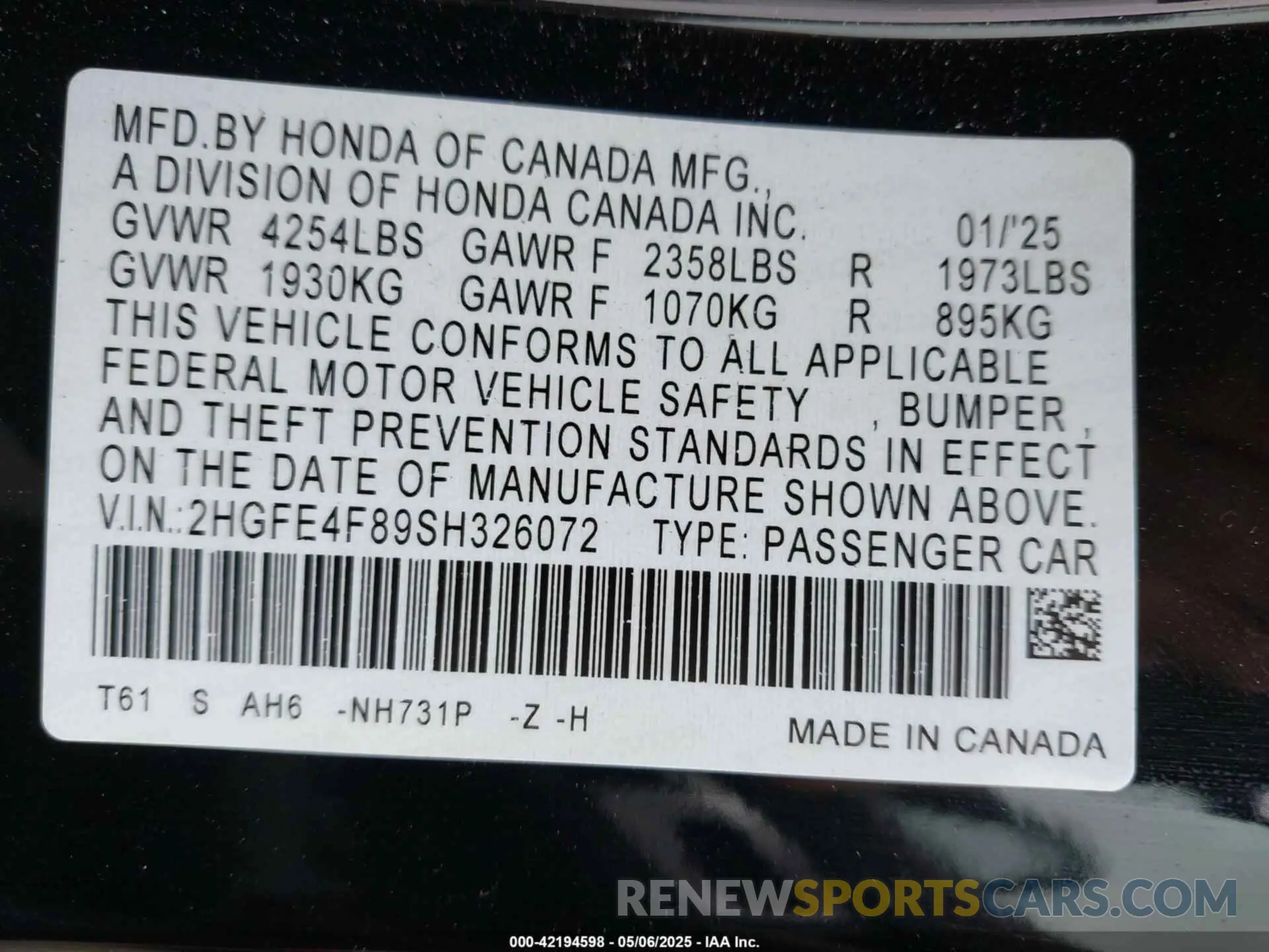 9 Photograph of a damaged car 2HGFE4F89SH326072 HONDA CIVIC  HYBRID 2025