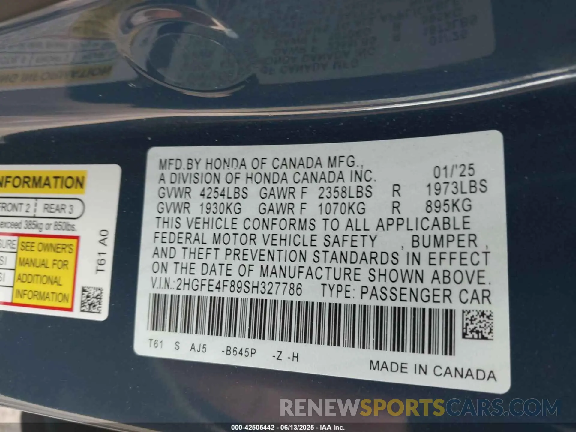 9 Photograph of a damaged car 2HGFE4F89SH327786 HONDA CIVIC HYBRID 2025