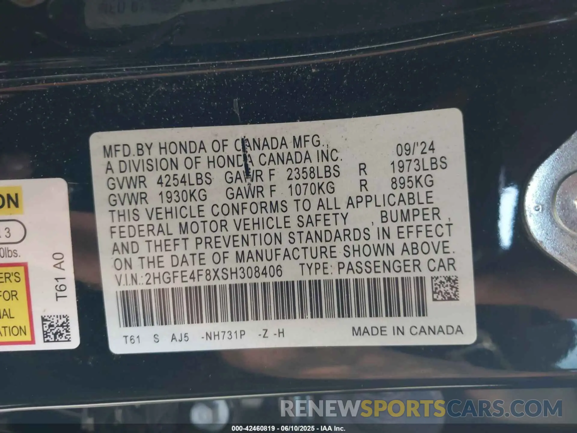 9 Photograph of a damaged car 2HGFE4F8XSH308406 HONDA CIVIC HYBRID 2025