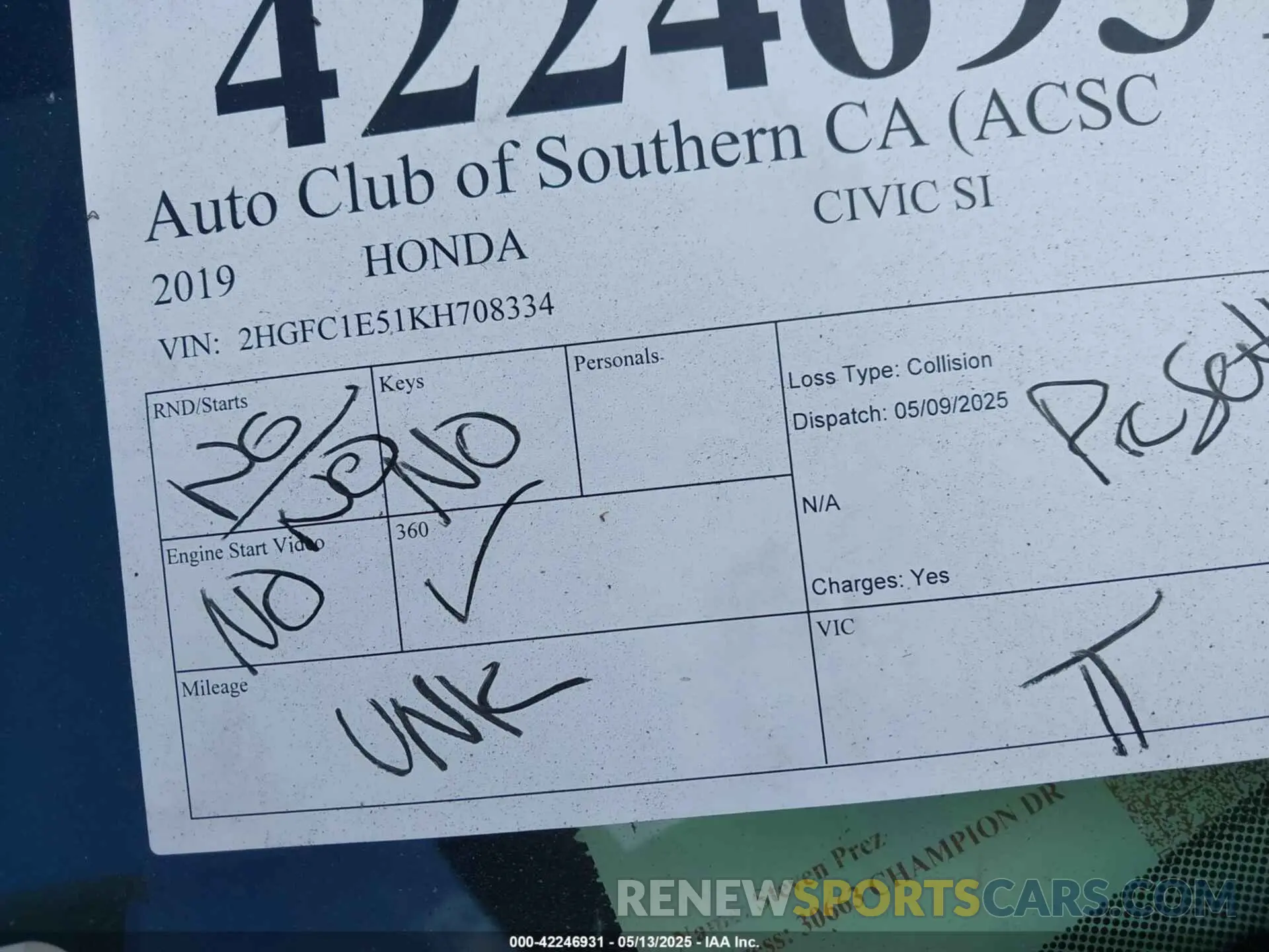 11 Photograph of a damaged car 2HGFC1E51KH708334 HONDA CIVIC SI 2019
