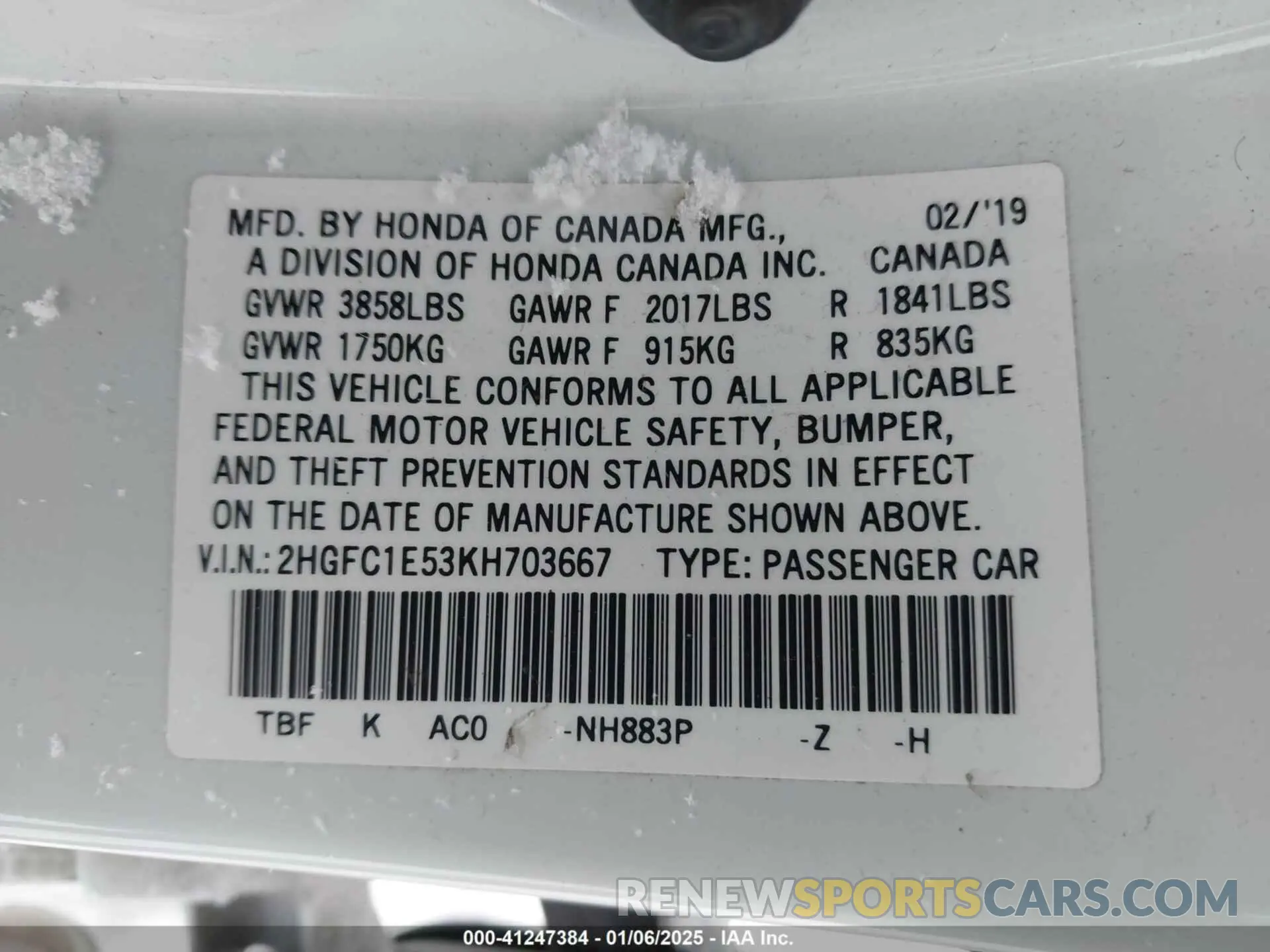 9 Photograph of a damaged car 2HGFC1E53KH703667 HONDA CIVIC SI 2019