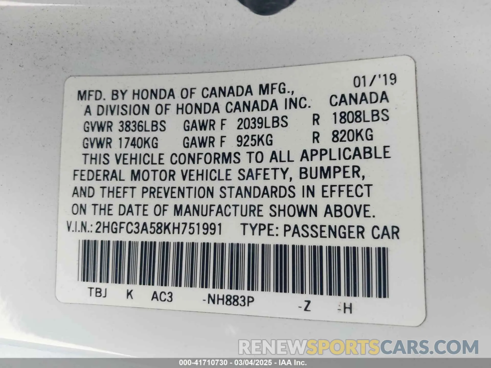 9 Photograph of a damaged car 2HGFC3A58KH751991 HONDA CIVIC SI 2019