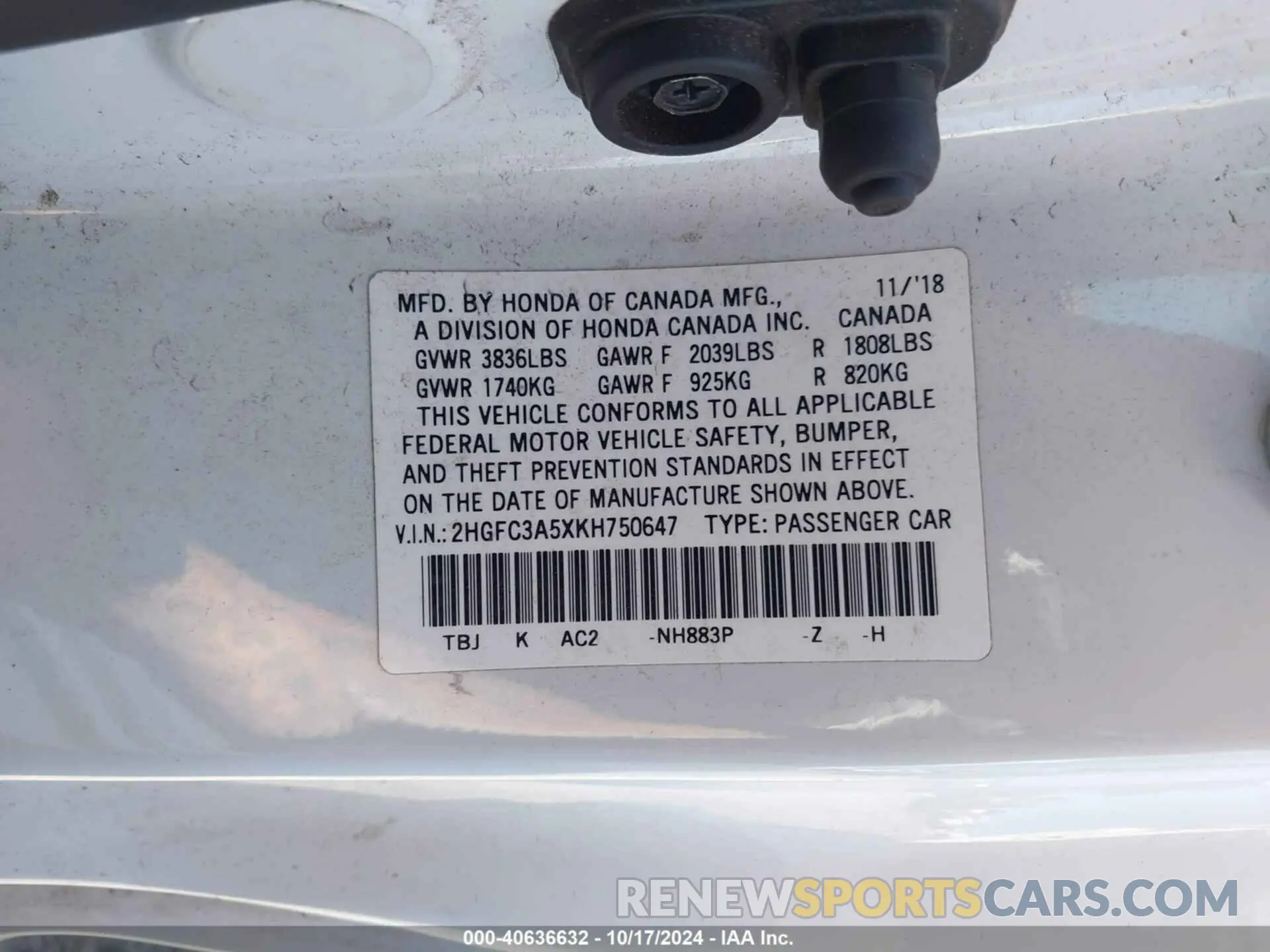 9 Photograph of a damaged car 2HGFC3A5XKH750647 HONDA CIVIC SI 2019