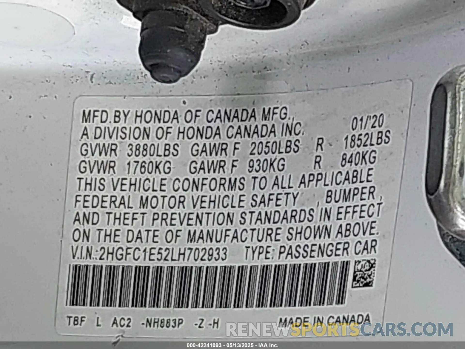 9 Photograph of a damaged car 2HGFC1E52LH702933 HONDA CIVIC SI 2020