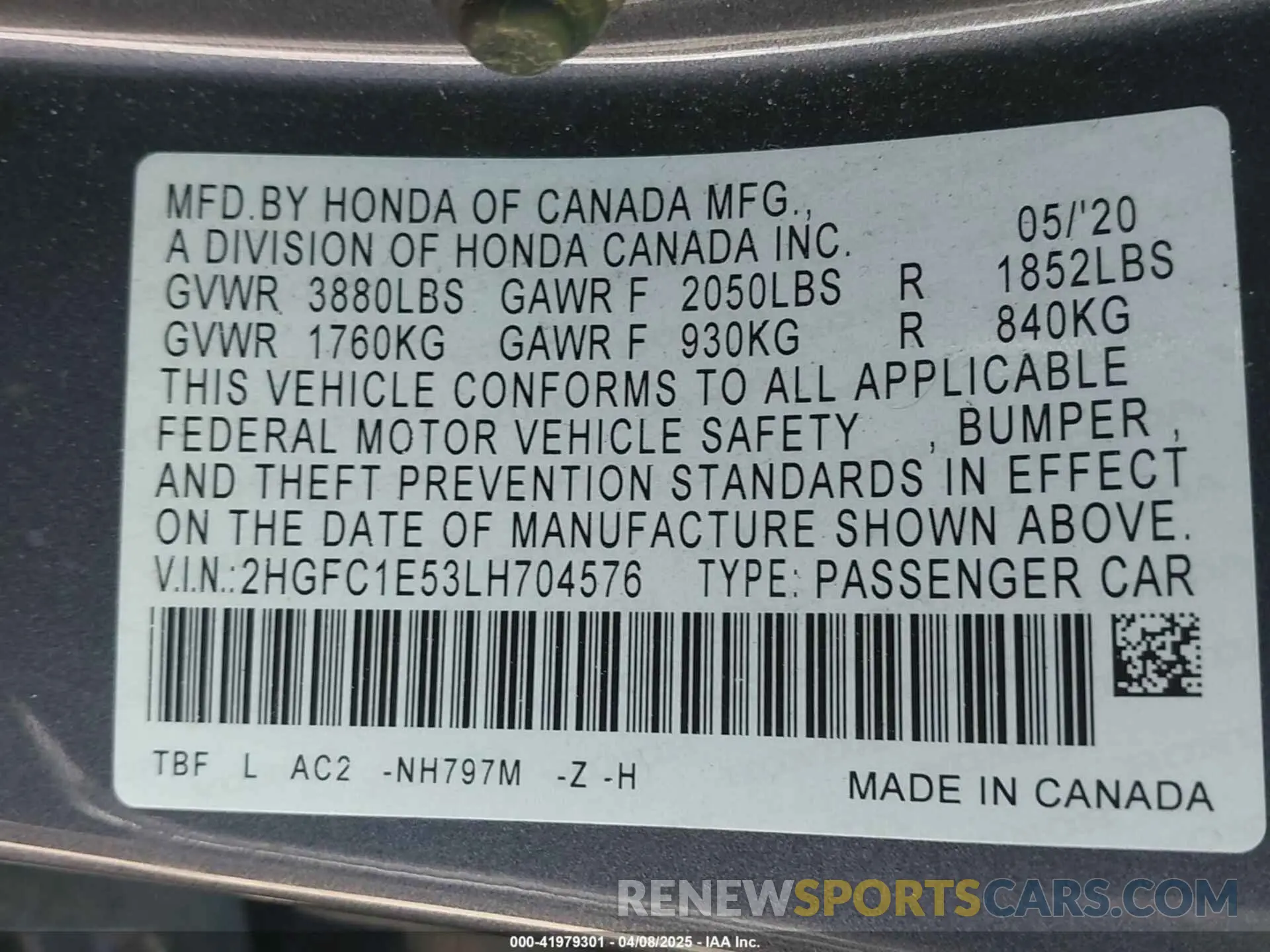 9 Photograph of a damaged car 2HGFC1E53LH704576 HONDA CIVIC SI 2020