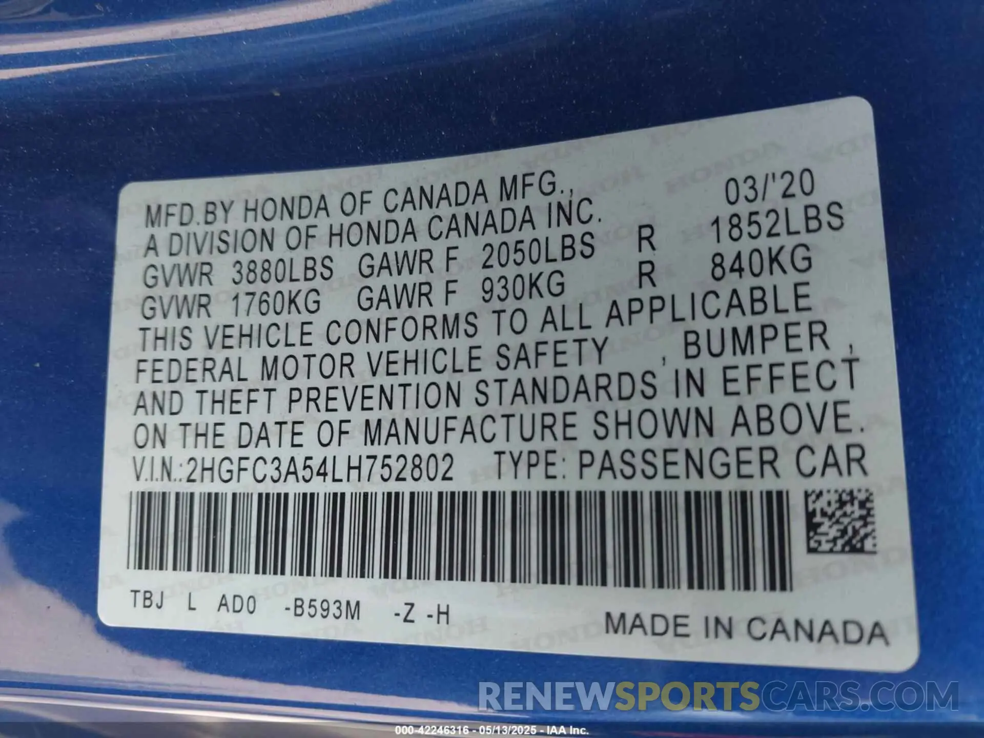 9 Photograph of a damaged car 2HGFC3A54LH752802 HONDA CIVIC SI 2020