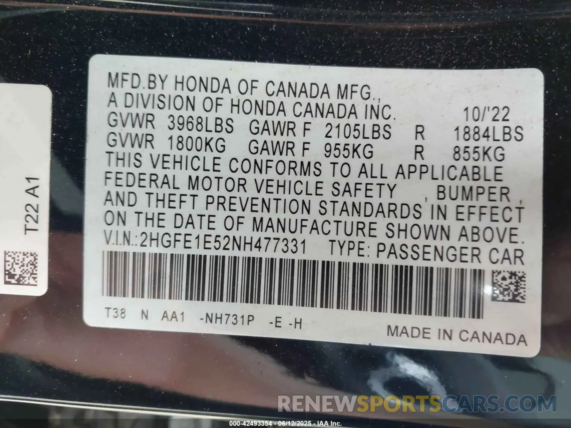 9 Photograph of a damaged car 2HGFE1E52NH477331 HONDA CIVIC SI 2022