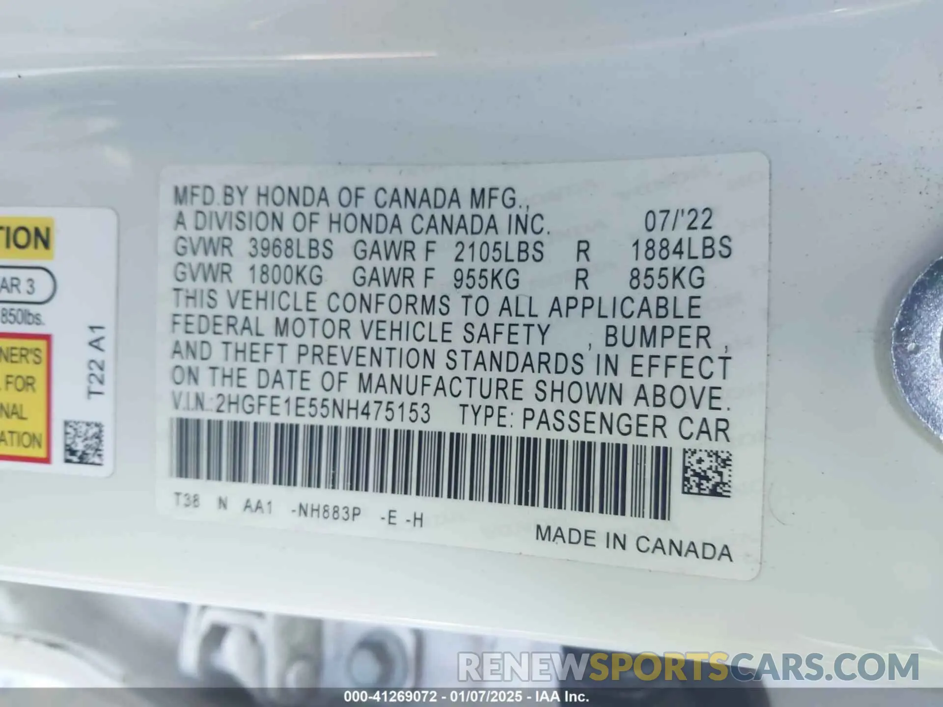 9 Photograph of a damaged car 2HGFE1E55NH475153 HONDA CIVIC SI 2022