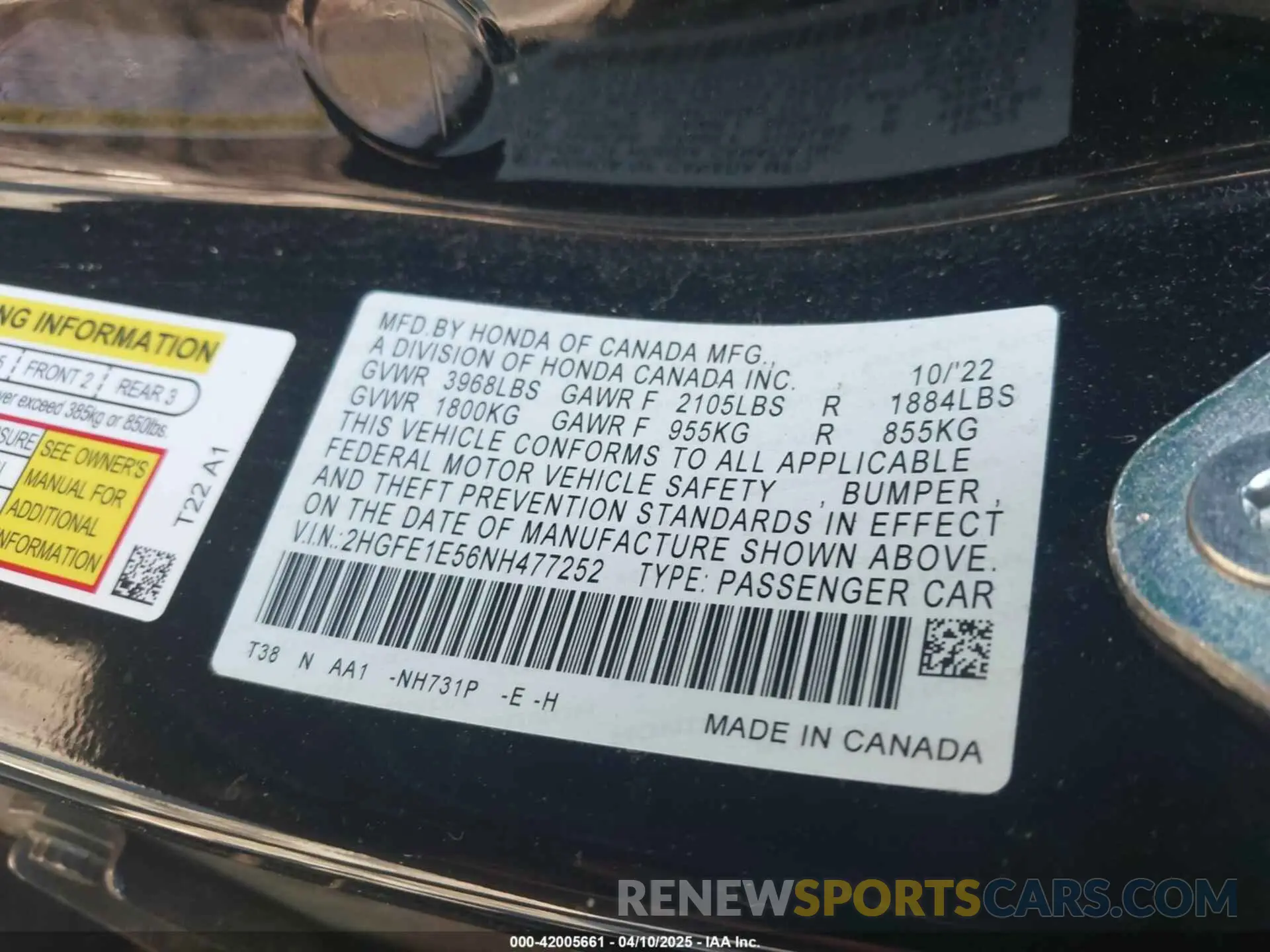 9 Photograph of a damaged car 2HGFE1E56NH477252 HONDA CIVIC SI 2022