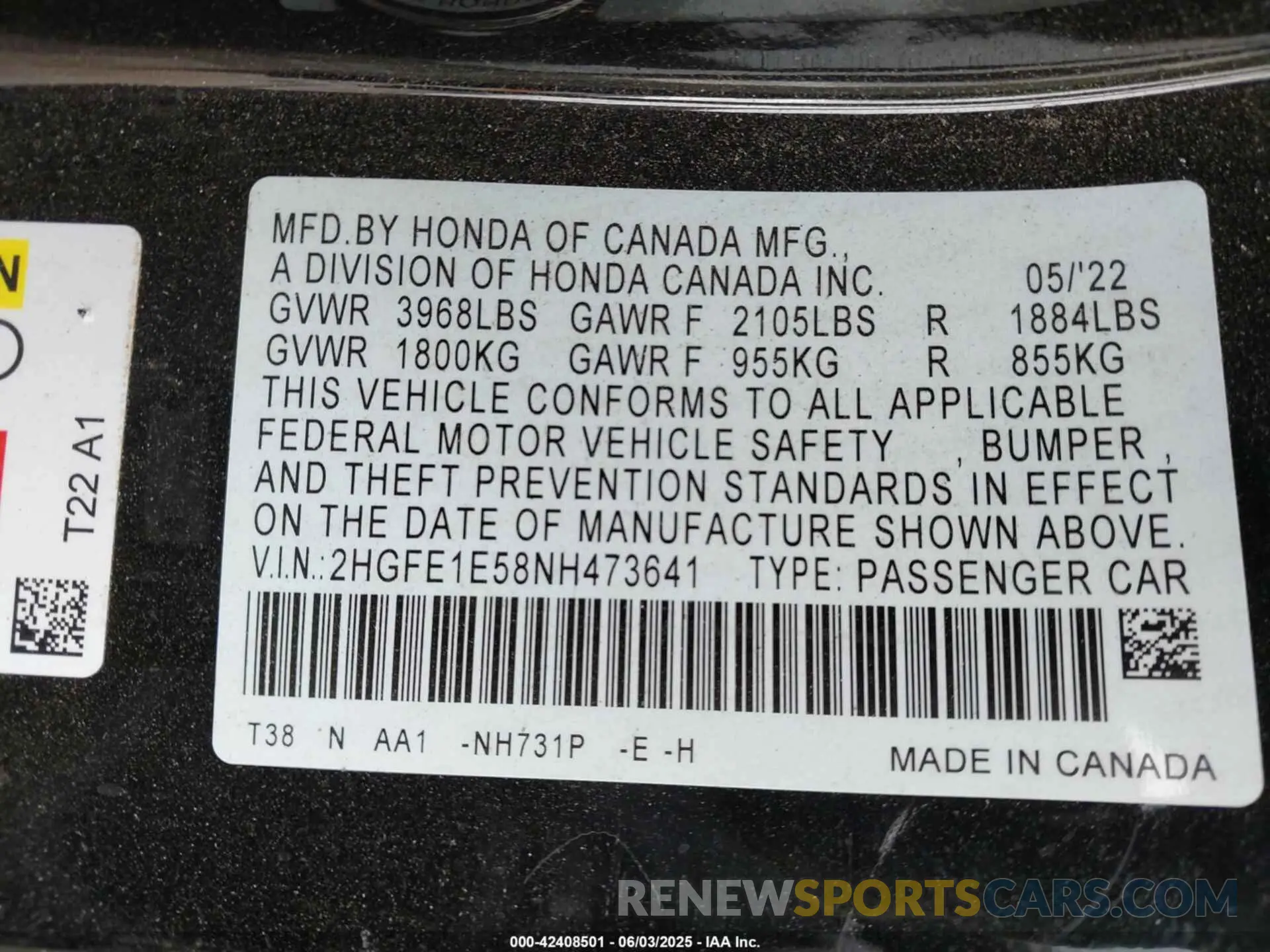 9 Photograph of a damaged car 2HGFE1E58NH473641 HONDA CIVIC SI 2022