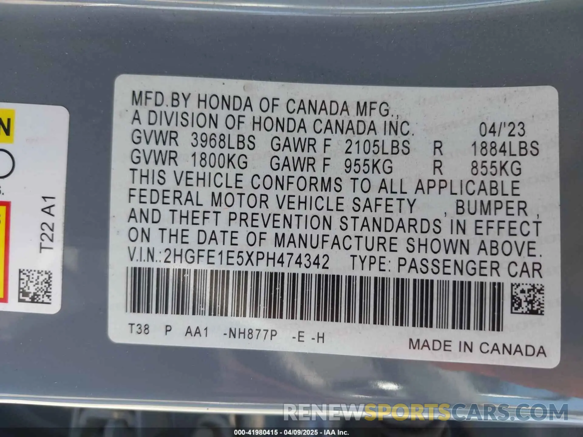 9 Photograph of a damaged car 2HGFE1E5XPH474342 HONDA CIVIC SI 2023
